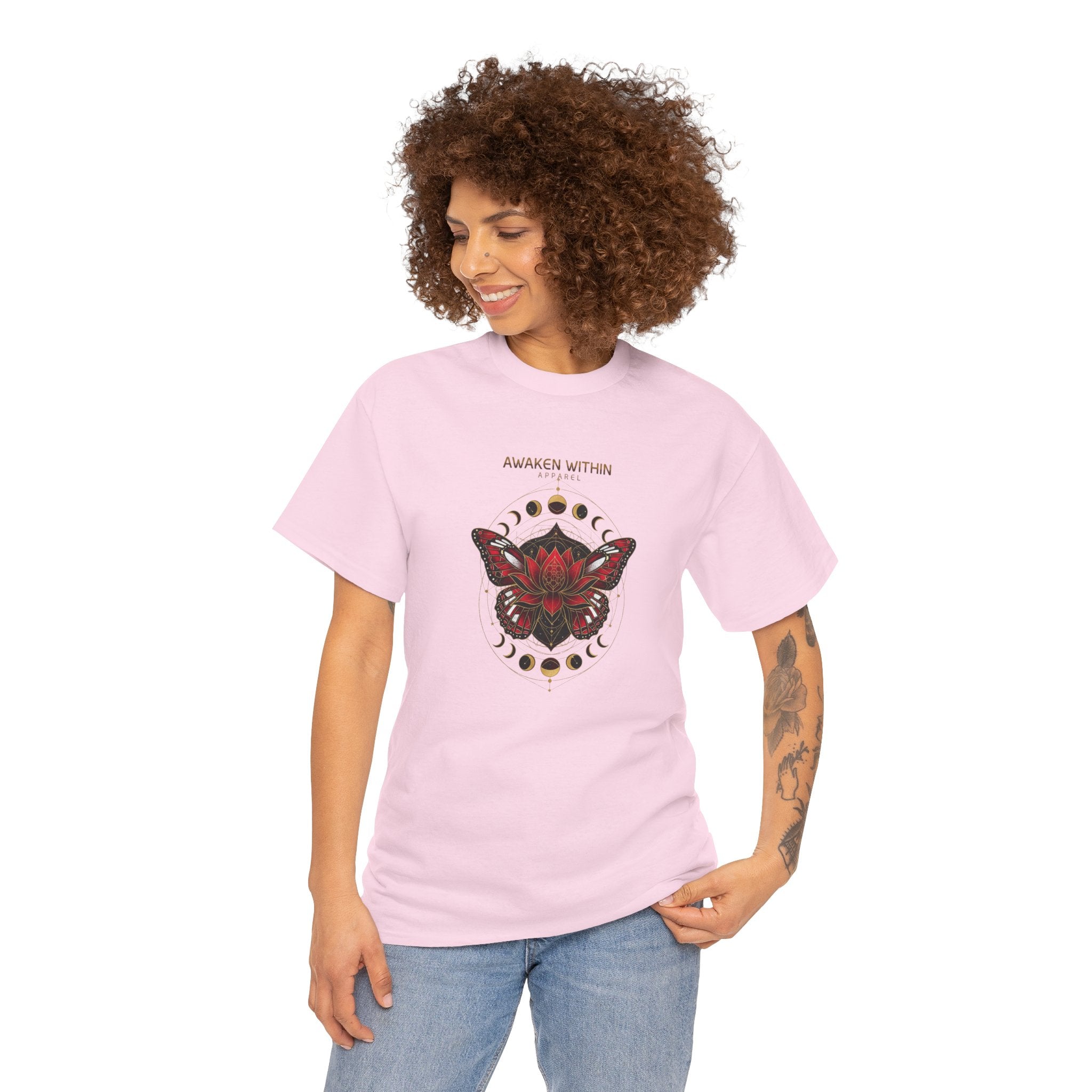 Awaken Within Tee — Red Lotus & Moth Spiritual Graphic T-Shirt