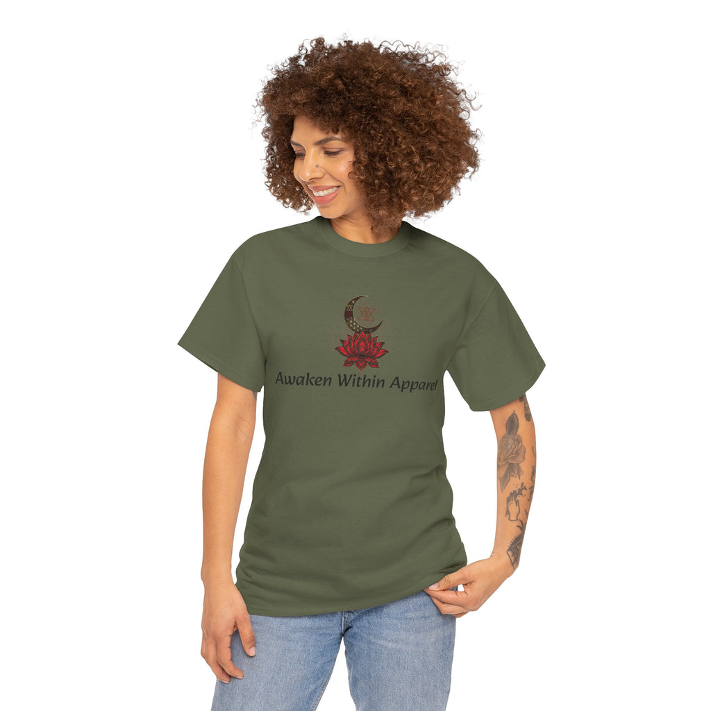 Awaken Within Apparel Tee — Crescent Moon & Sun Spiritual Graphic T-Shirt