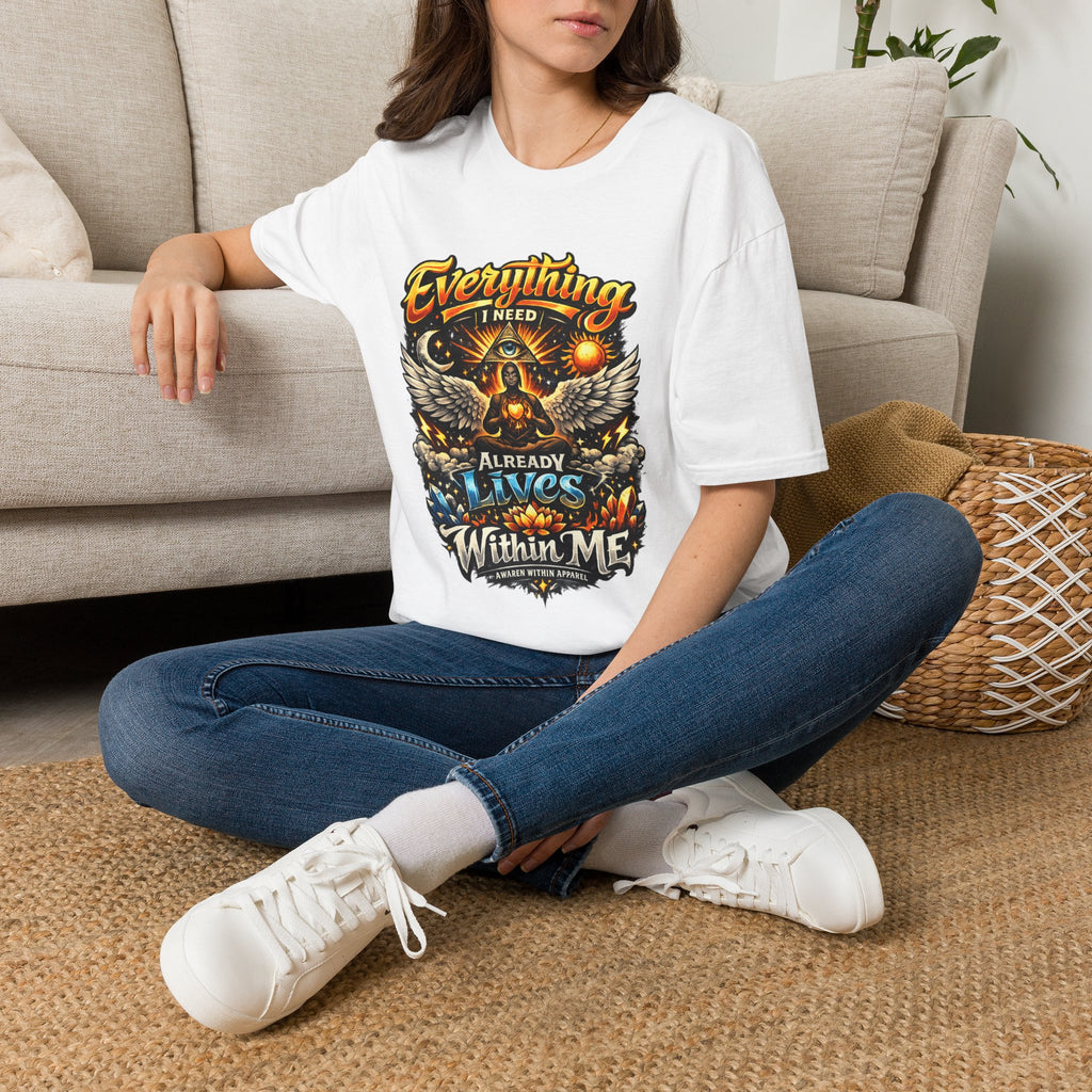 Spiritual Graphic T-Shirt — "Everything I Need Already Lives Within Me" - Awaken Within Apparel