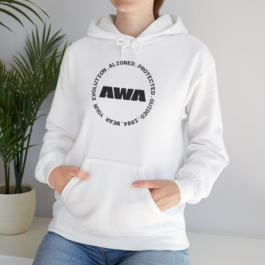 AWA Circle Logo Hoodie — Minimalist Monochrome Pullover