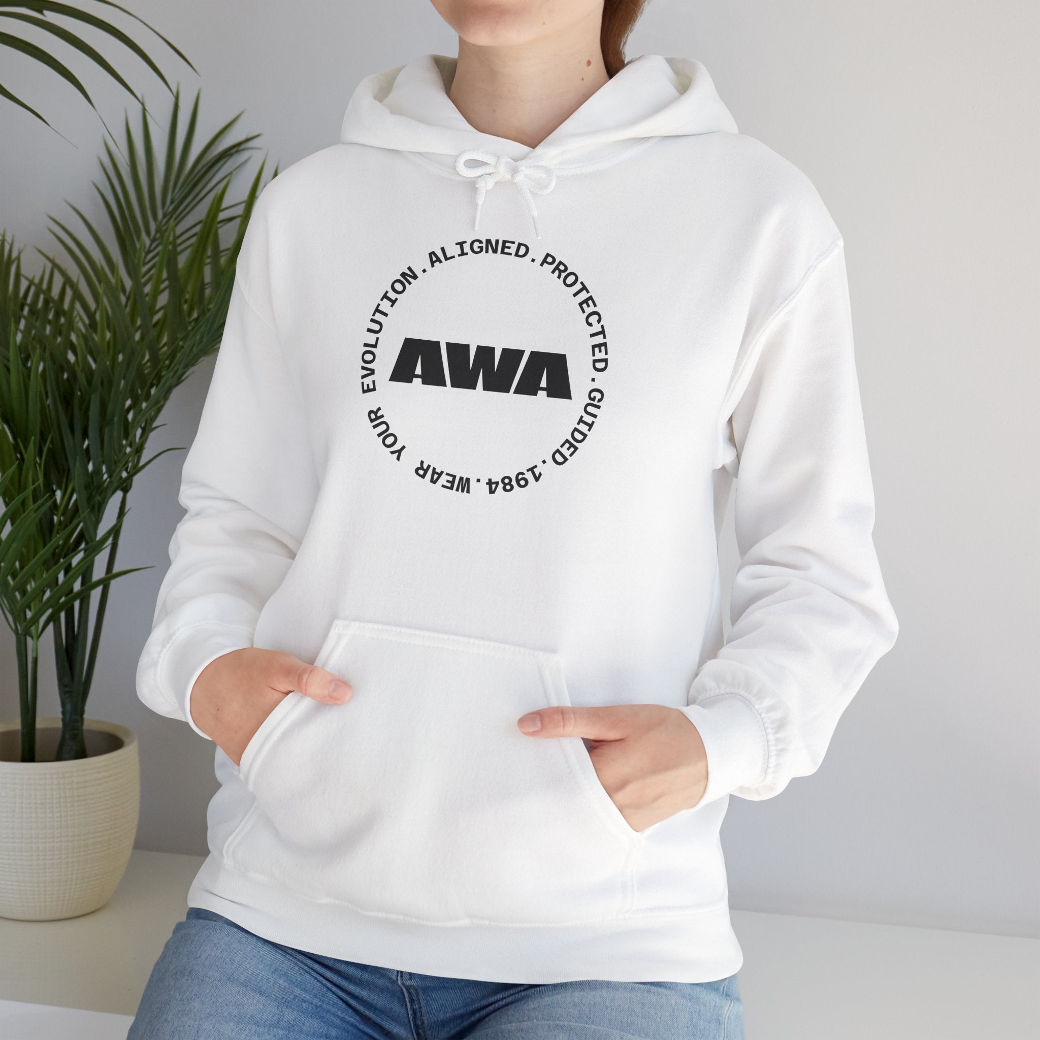 AWA Circle Logo Hoodie — Minimalist Monochrome Pullover