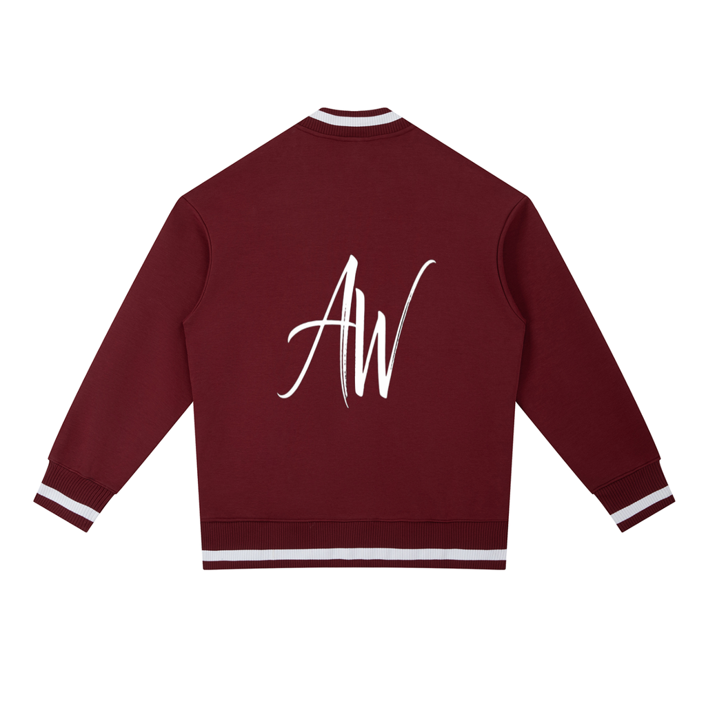 AW Script Contrast Piping Zip Bomber Jacket — Unisex Streetwear Outerwear
