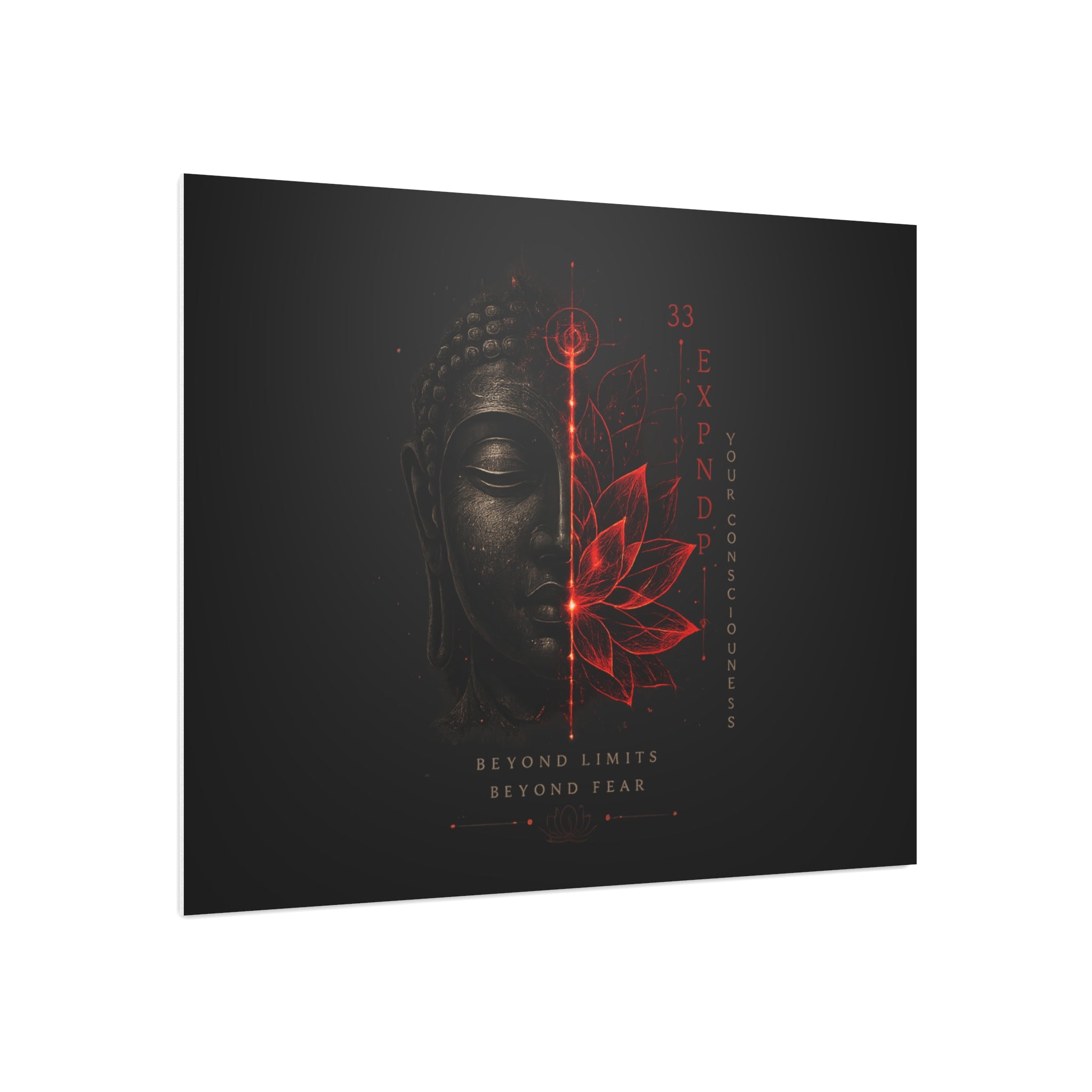 Foam Board - Red Lotus Buddha Wall Art | 'Beyond Limits Beyond Fear' Motivational Decor