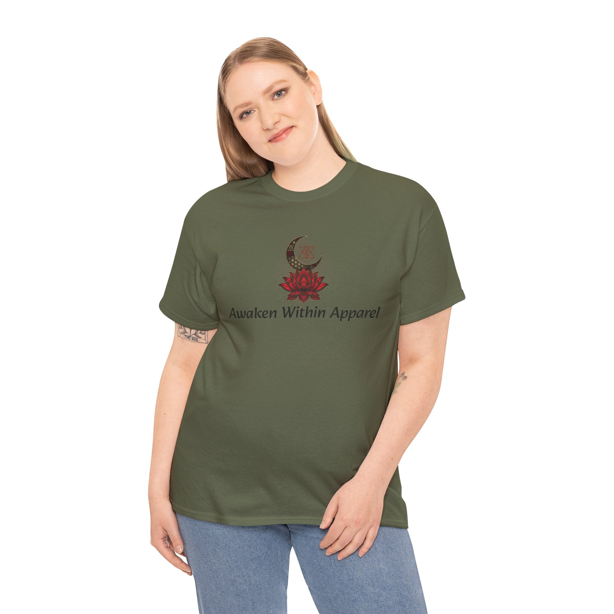 Awaken Within Apparel Tee — Crescent Moon & Sun Spiritual Graphic T-Shirt