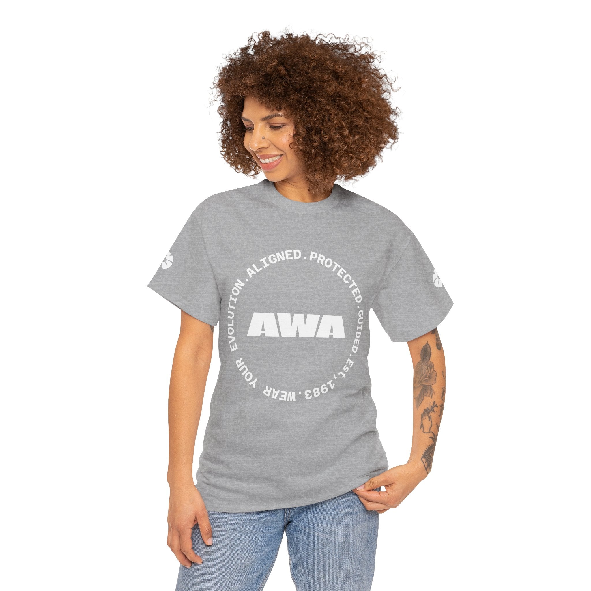 AWA Circle Logo Tee — Bold Black Graphic T‑Shirt with 'AWA' Emblem