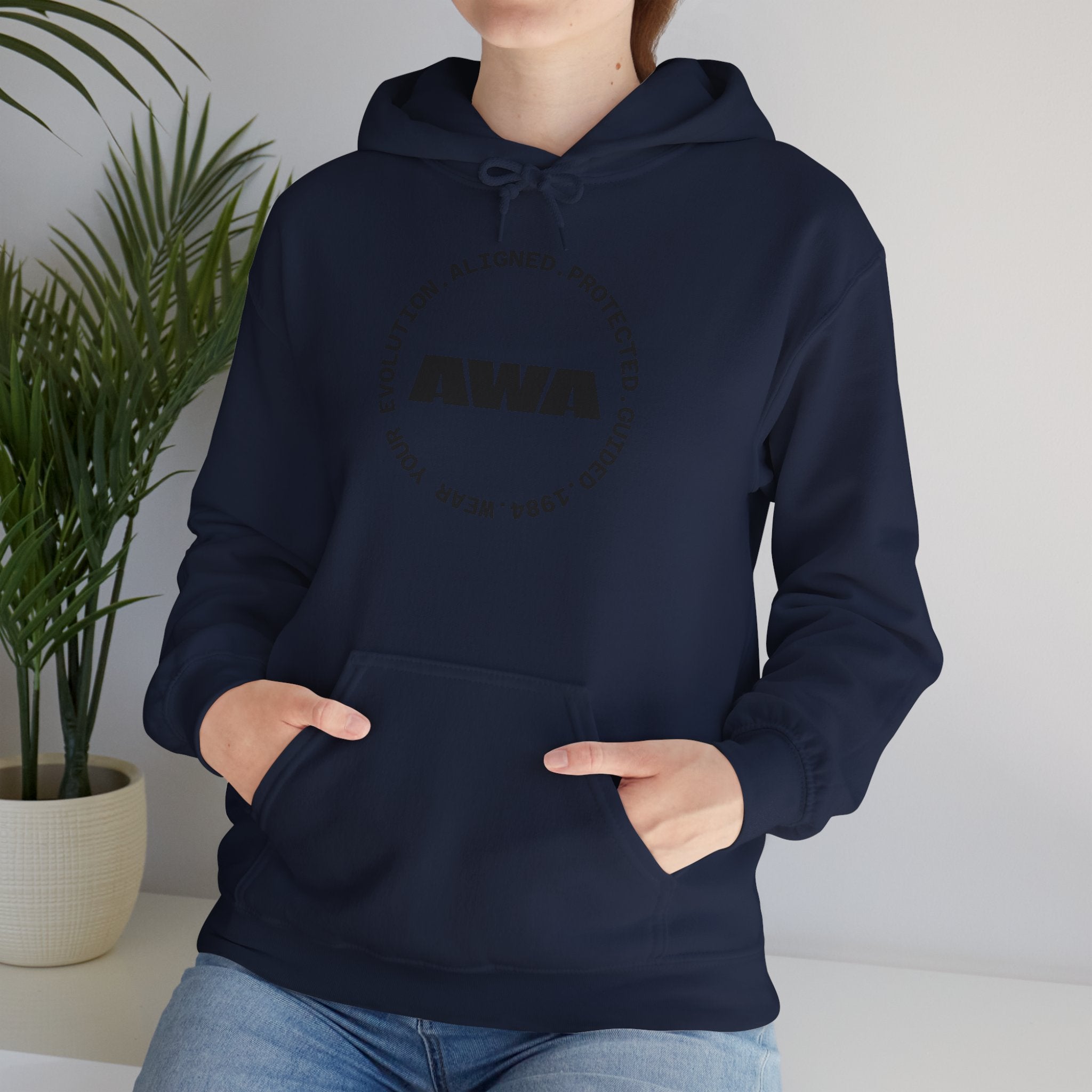 AWA Circle Logo Hoodie — Minimalist Monochrome Pullover