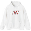 AWA Hero Logo Hoodie — Red AW Om Serif Monogram Pullover Sweatshirt
