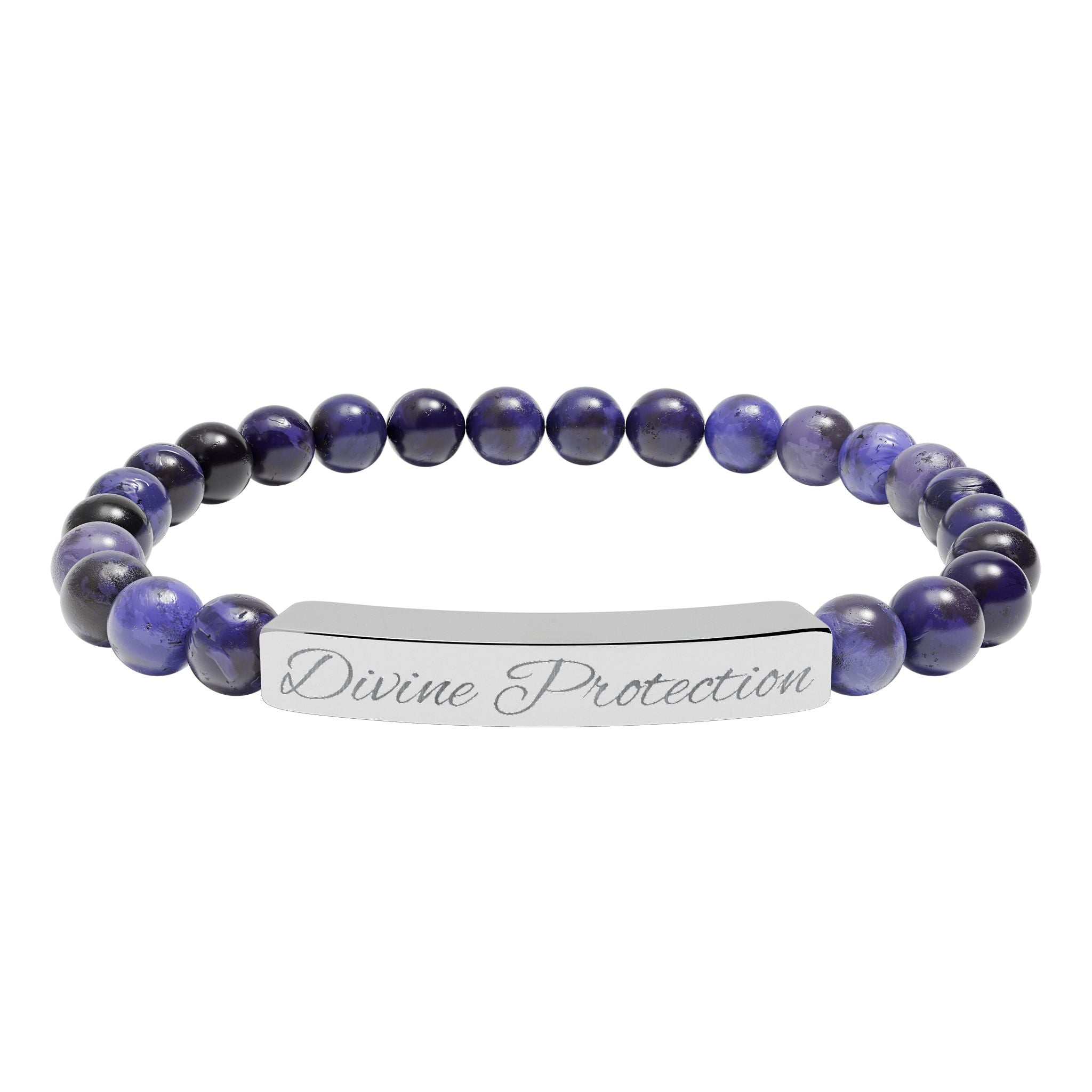 Engraved Natural Stone Stretch Bar Bracelet — Custom "Divine Prasence" Beaded Bracelet