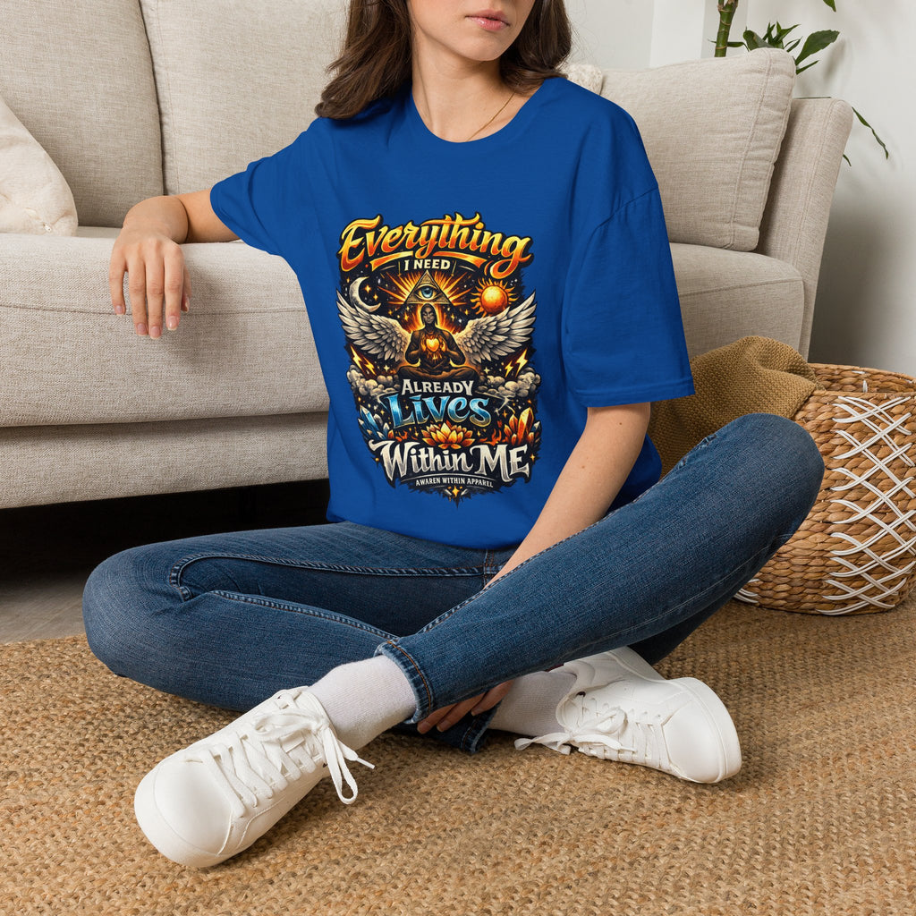 Spiritual Graphic T-Shirt — "Everything I Need Already Lives Within Me" - Awaken Within Apparel