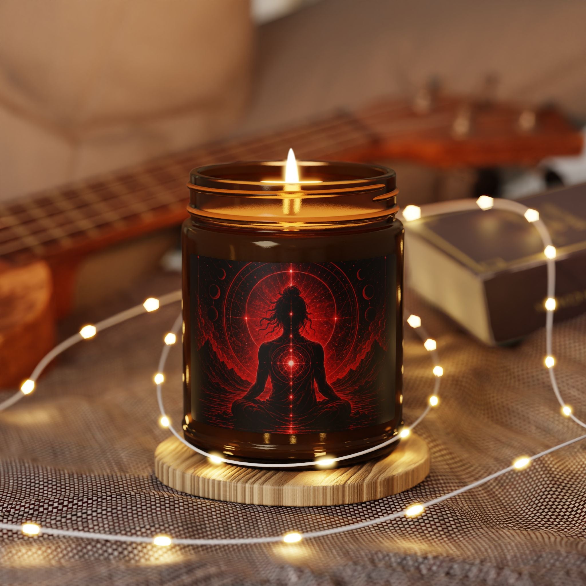 Meditation Soy Candle — Amber Jar with Red Chakra Silhouette (Aromatherapy)