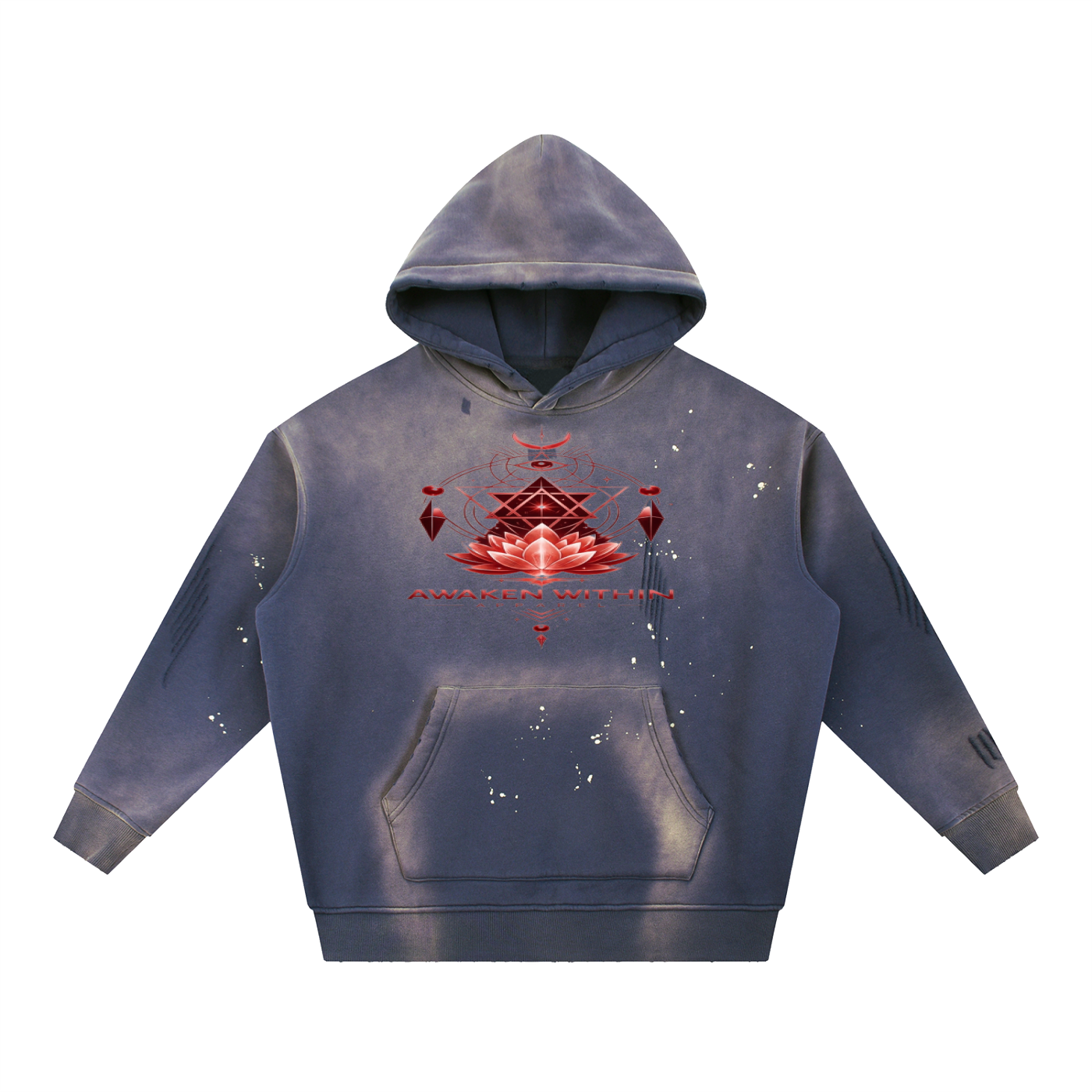 Vintage Washed Frayed Fleece Hoodie-Awaken Within Apparel Design