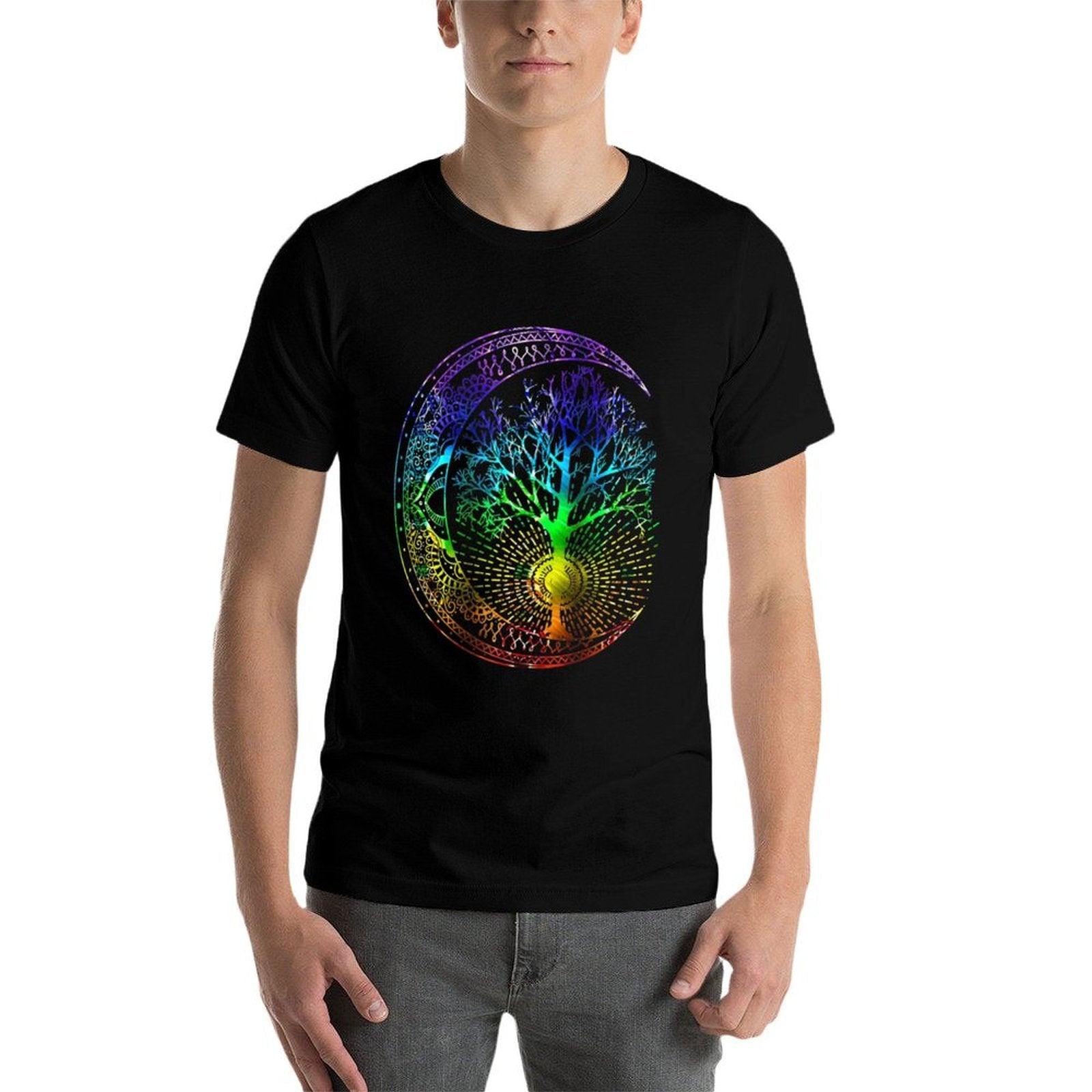 Mandala Moon Chakra Tree of Life  Heathered Texture T-Shirt