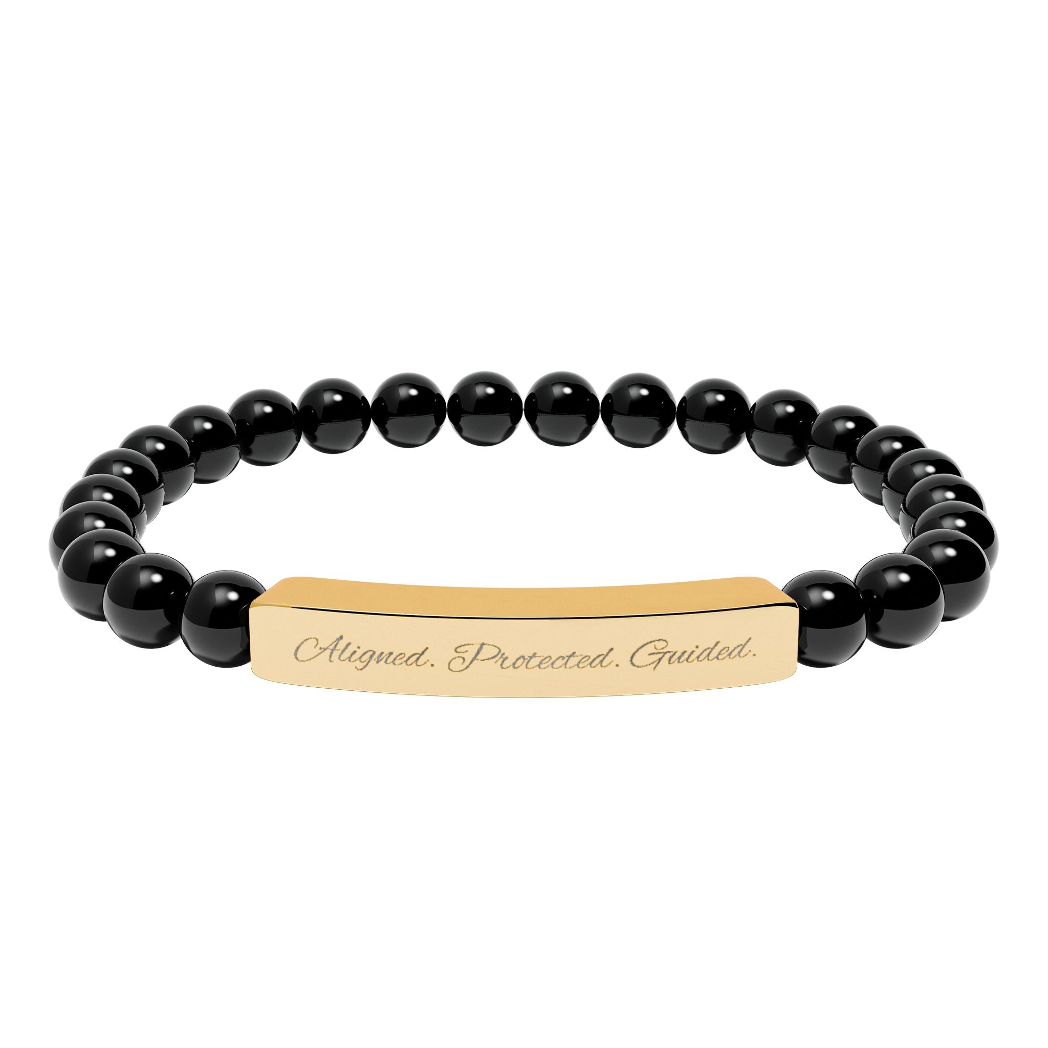 Engravable Natural Stone Bar Bracelet — Personalized Stretch Beaded Bracelet