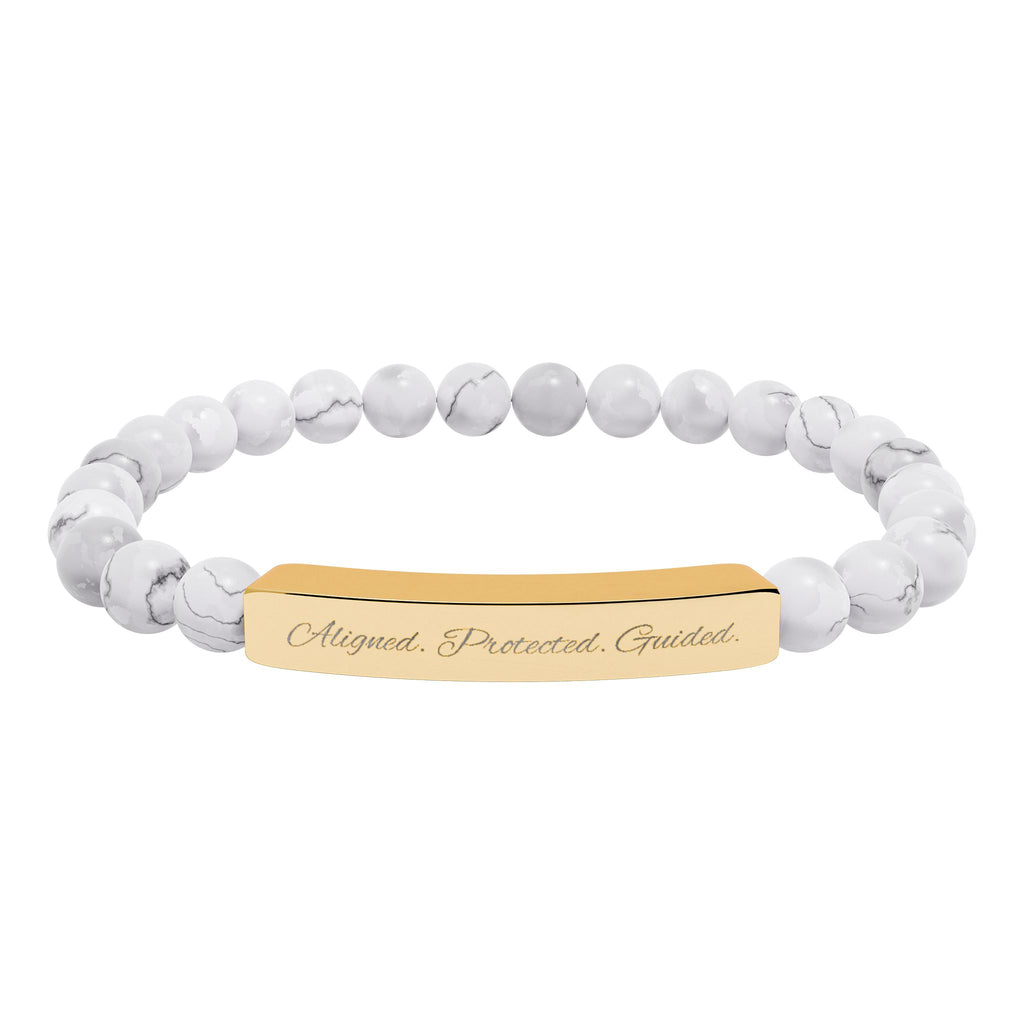 Engravable Natural Stone Bar Bracelet — Personalized Stretch Beaded Bracelet