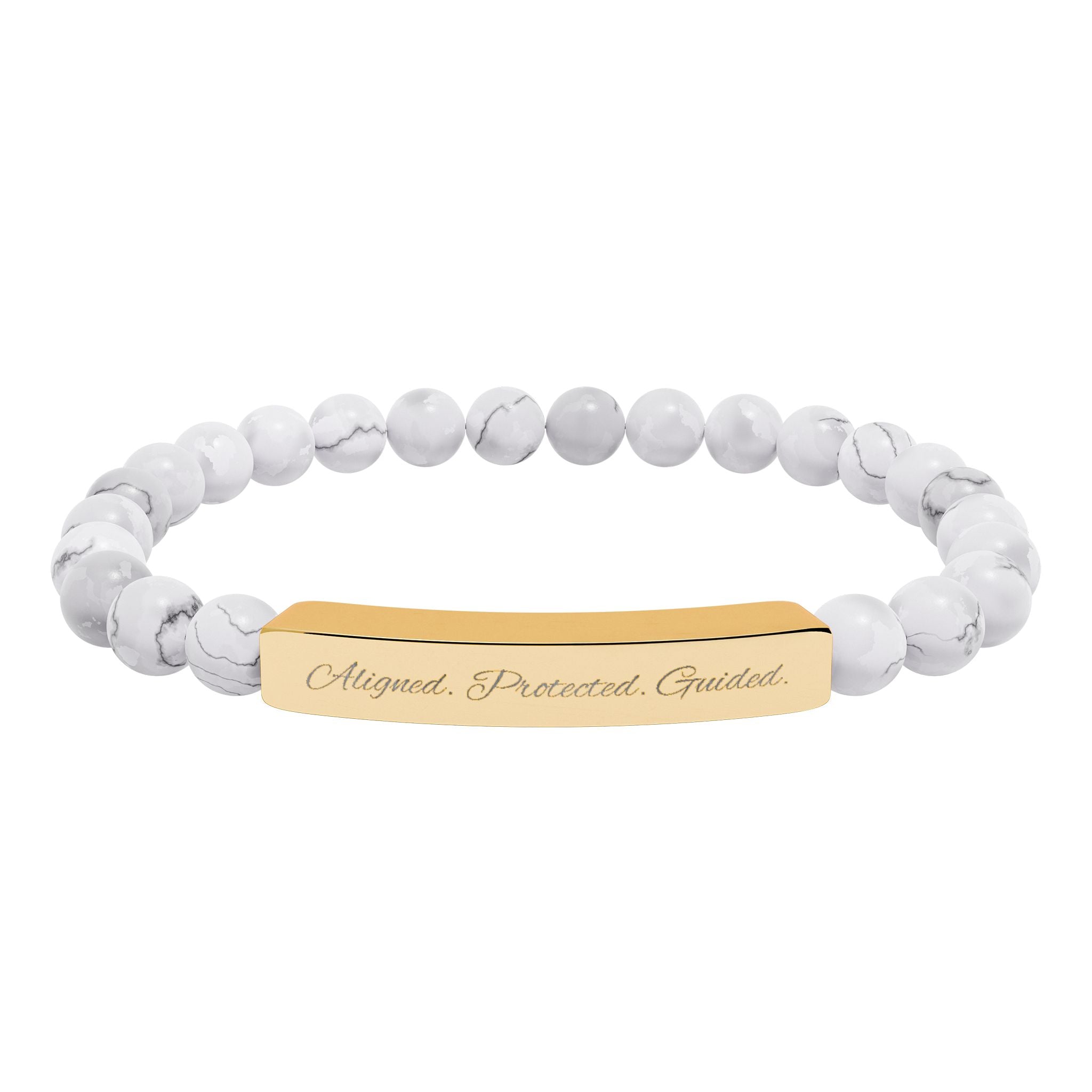 Engravable Natural Stone Bar Bracelet — Personalized Stretch Beaded Bracelet