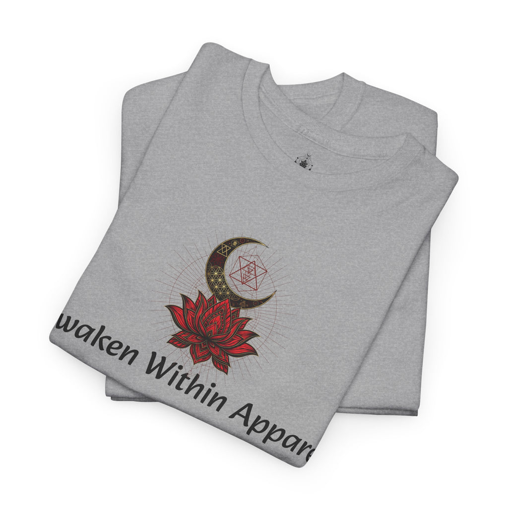 Awaken Within Apparel Tee — Crescent Moon & Sun Spiritual Graphic T-Shirt