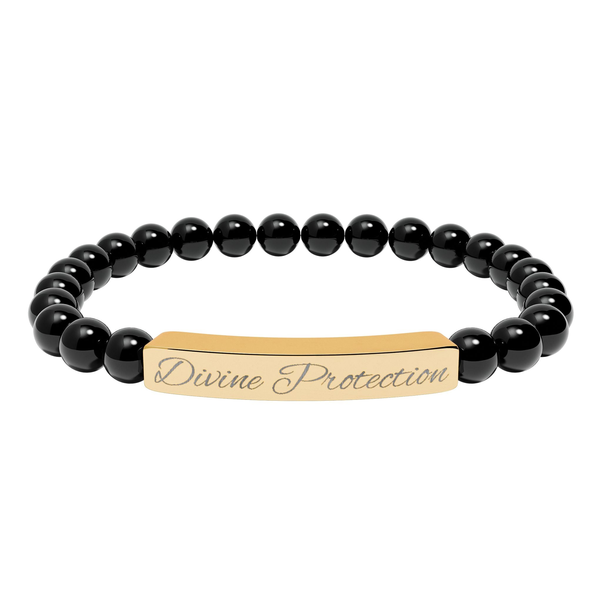 Engraved Natural Stone Stretch Bar Bracelet — Custom "Divine Prasence" Beaded Bracelet