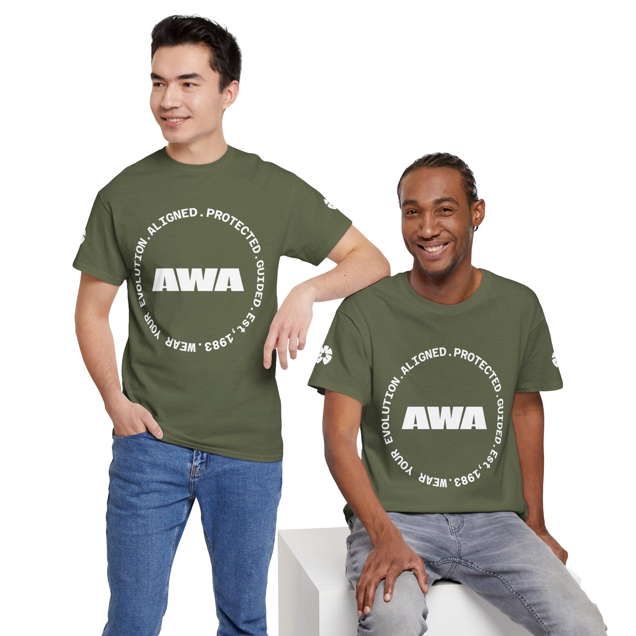 AWA Circle Logo Tee — Bold Black Graphic T‑Shirt with 'AWA' Emblem