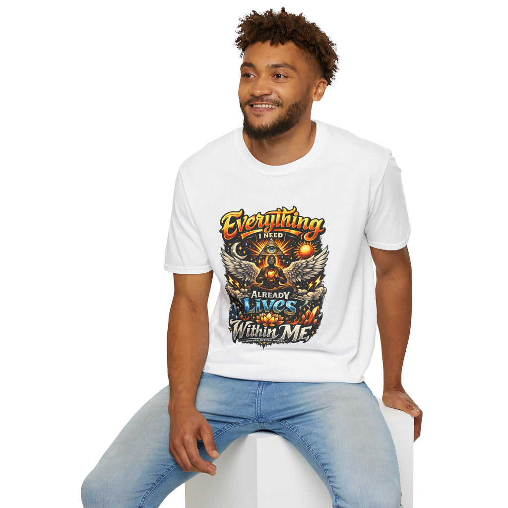 Spiritual Graphic T-Shirt — "Everything I Need Already Lives Within Me" - Awaken Within Apparel