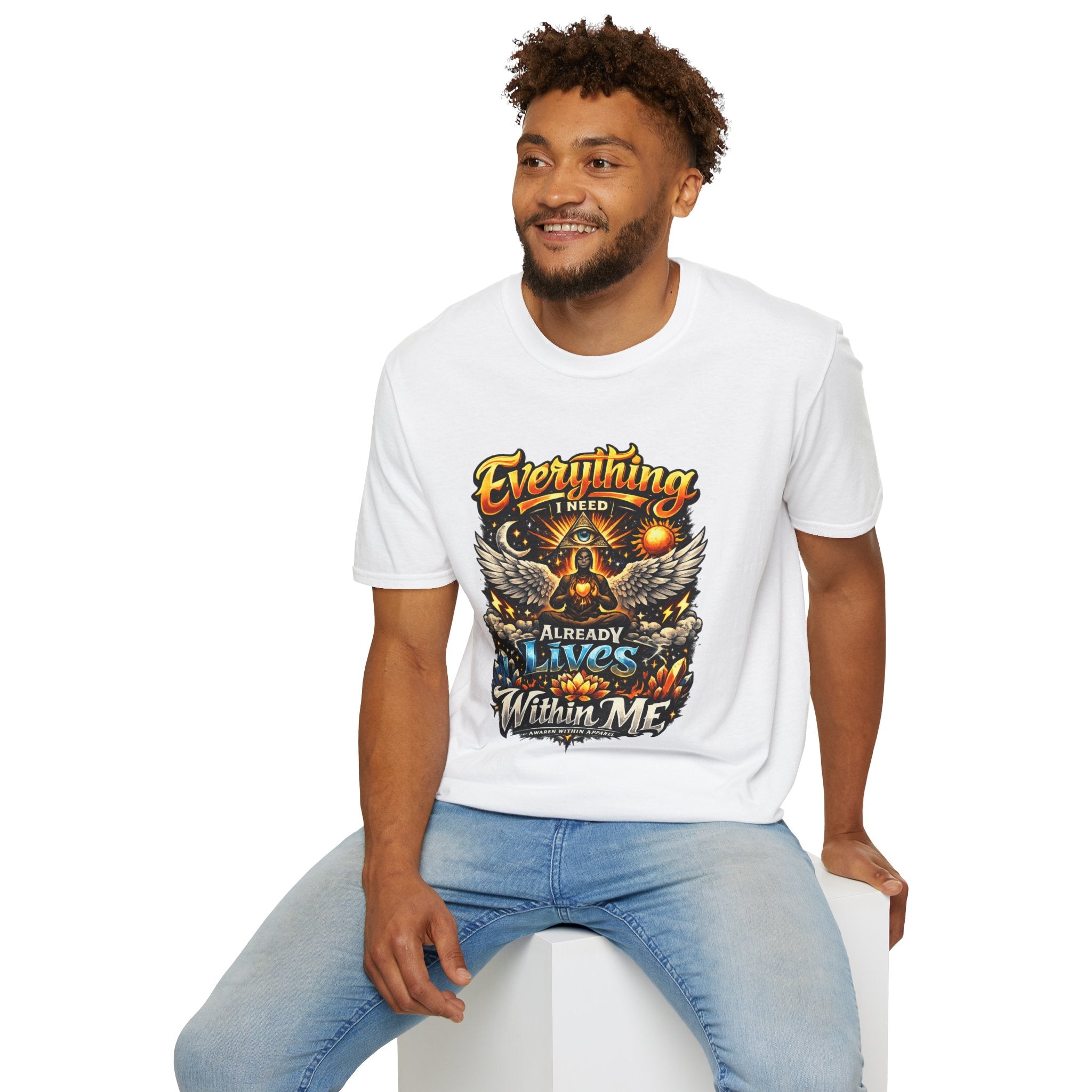 Spiritual Graphic T-Shirt — "Everything I Need Already Lives Within Me" - Awaken Within Apparel