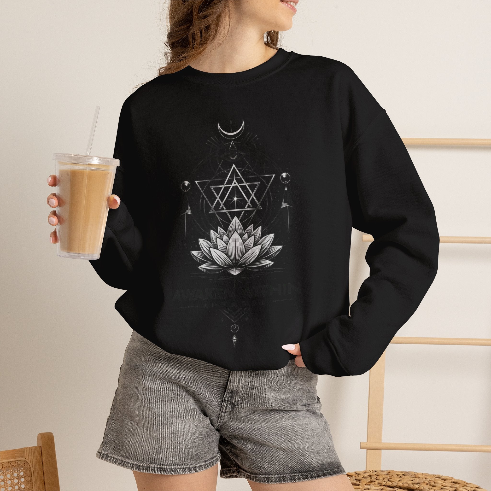 Lotus & Geometric Spiritual Crewneck Sweatshirt
