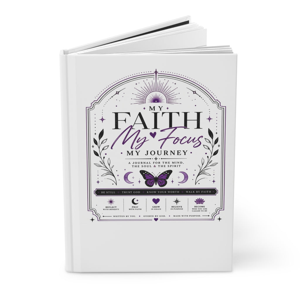 Hardcover Journal — "My Faith, My Focus" Spiritual Guided Notebook (Awaken Within, Lotus & Moon Design)