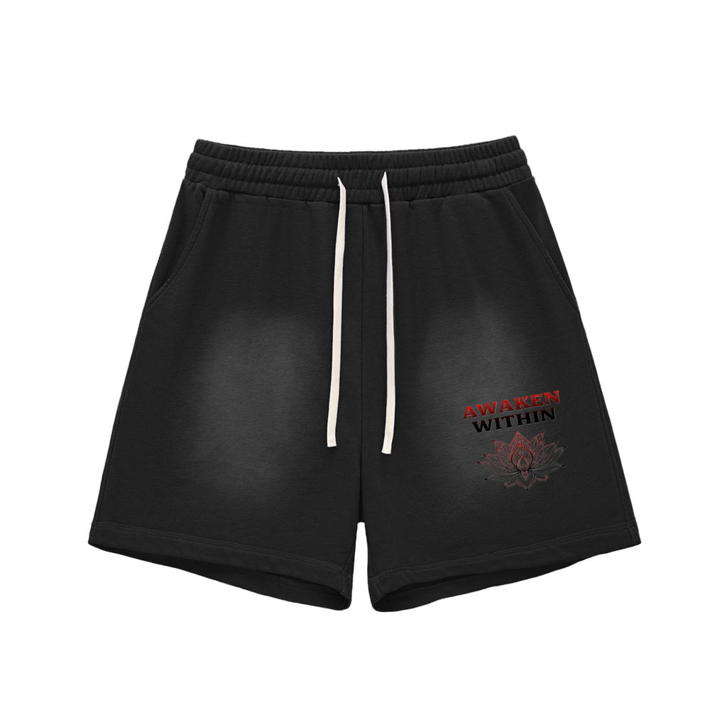 Awaken Within Apparel Lotus Flower- Sun Fade Raw Edge Cotton Shorts