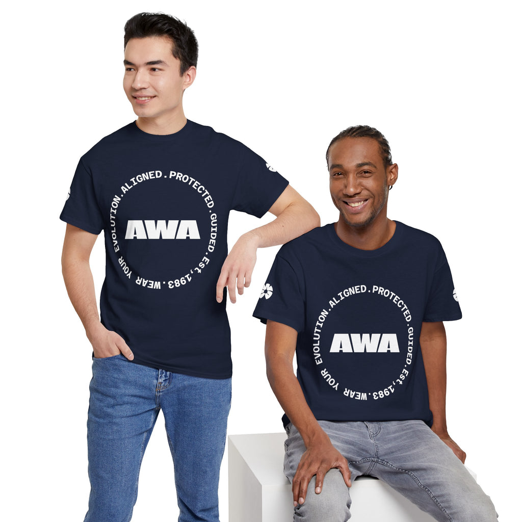 AWA Circle Logo Tee — Bold Black Graphic T‑Shirt with 'AWA' Emblem