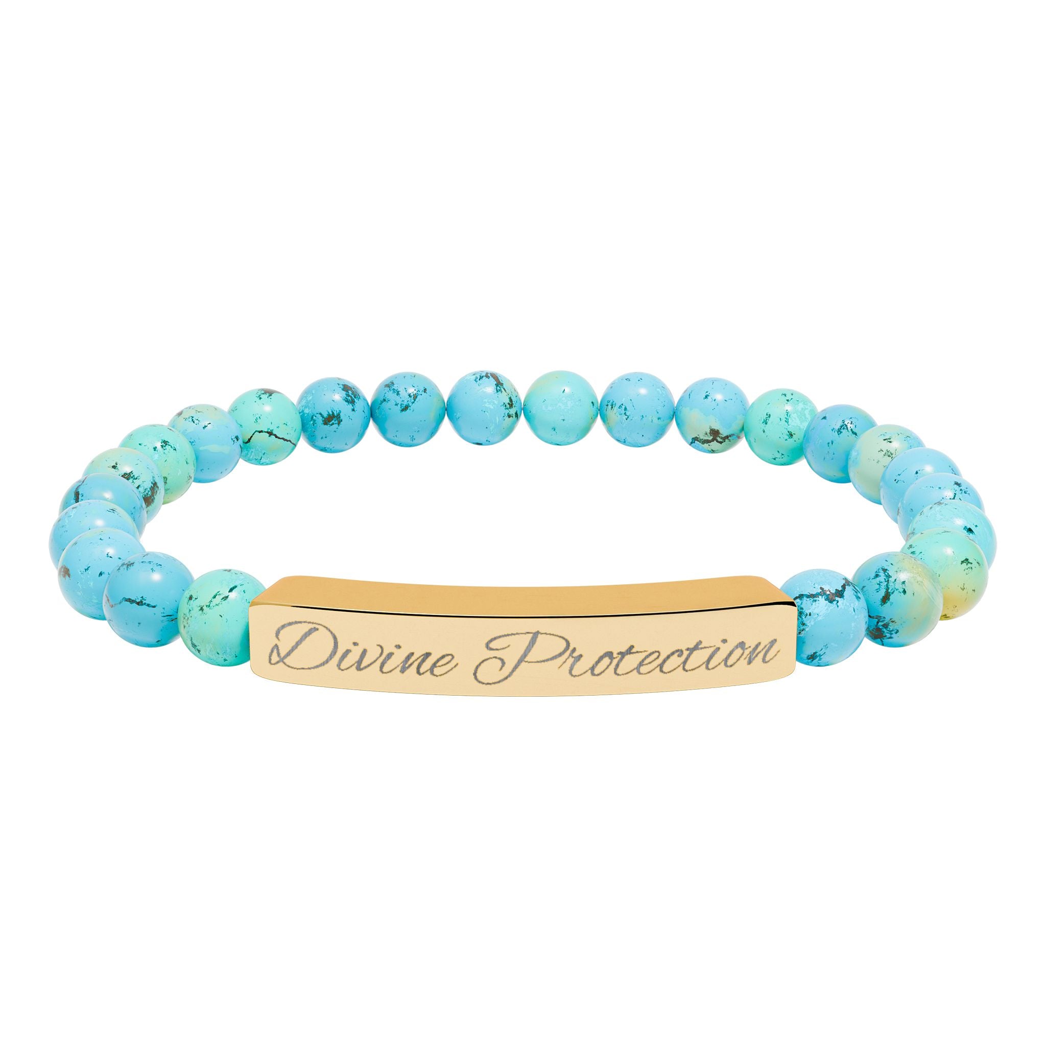 Engraved Natural Stone Stretch Bar Bracelet — Custom "Divine Prasence" Beaded Bracelet