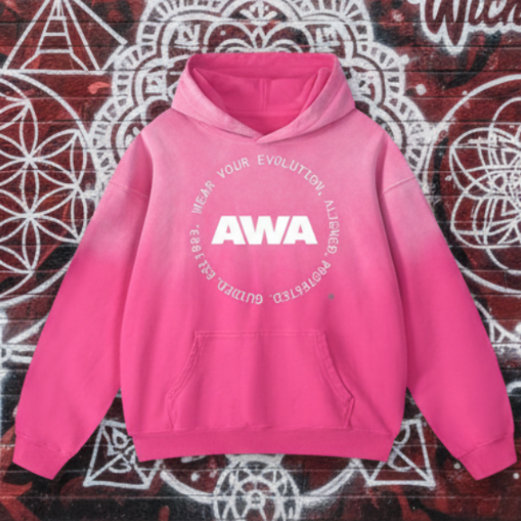 AWA Logo Circle- Heavyweight Sunfade Oversized Hoodie- Awaken Within Apparel