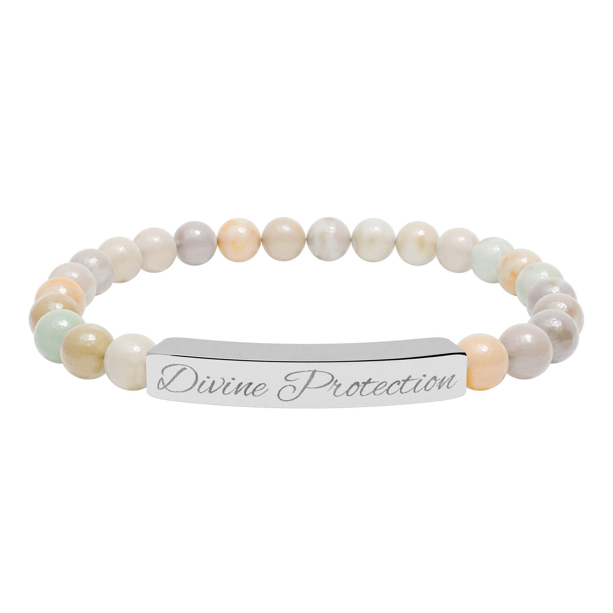 Engraved Natural Stone Stretch Bar Bracelet — Custom "Divine Prasence" Beaded Bracelet