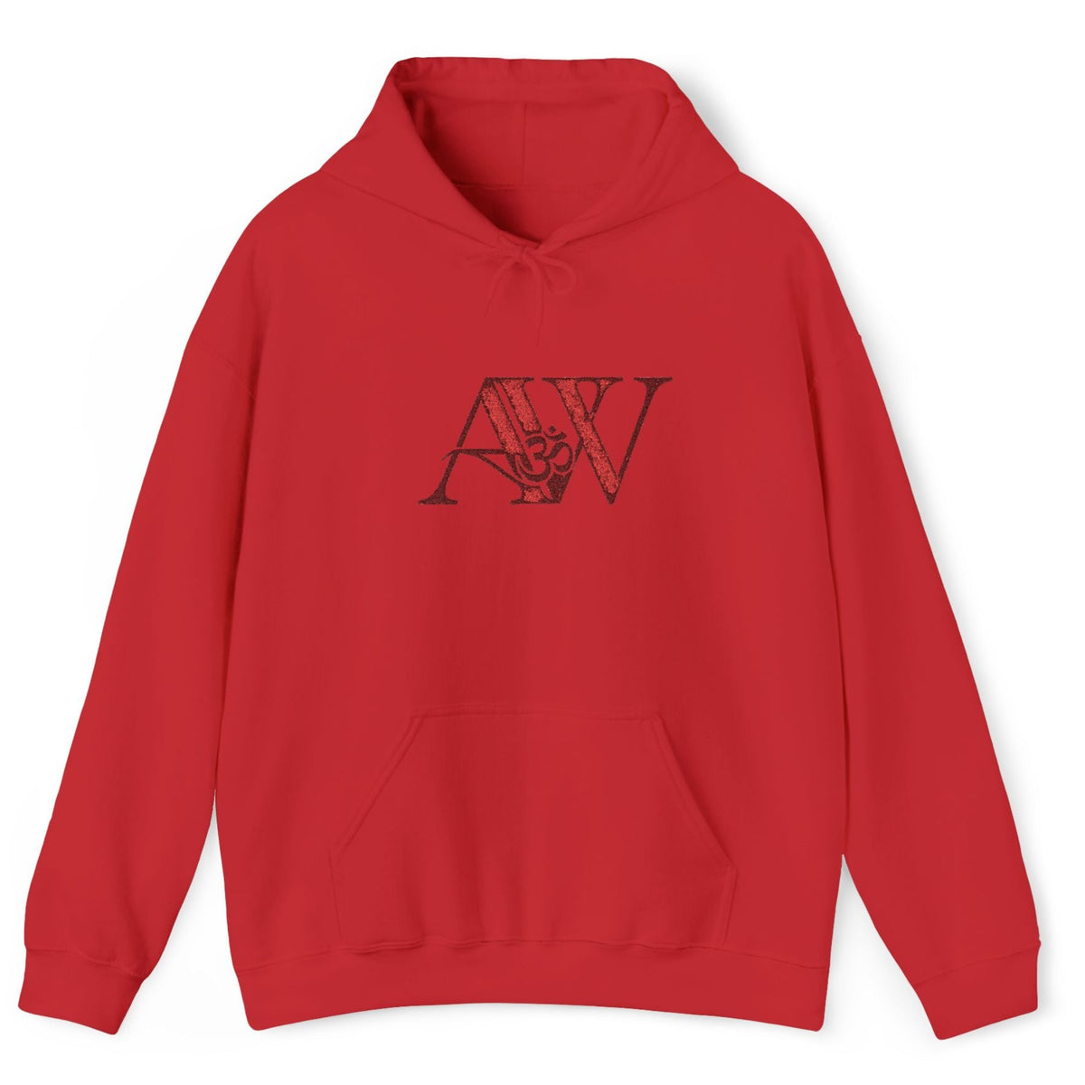 AWA Hero Logo Hoodie — Red AW Om Serif Monogram Pullover Sweatshirt