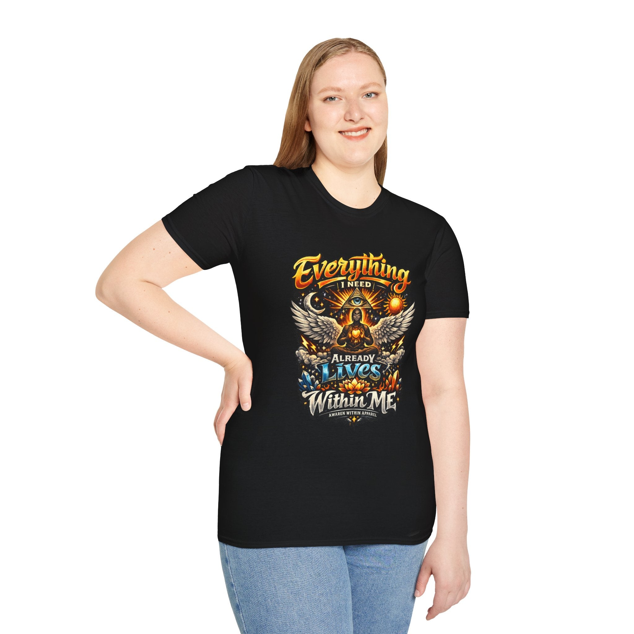 Spiritual Graphic T-Shirt — "Everything I Need Already Lives Within Me" - Awaken Within Apparel