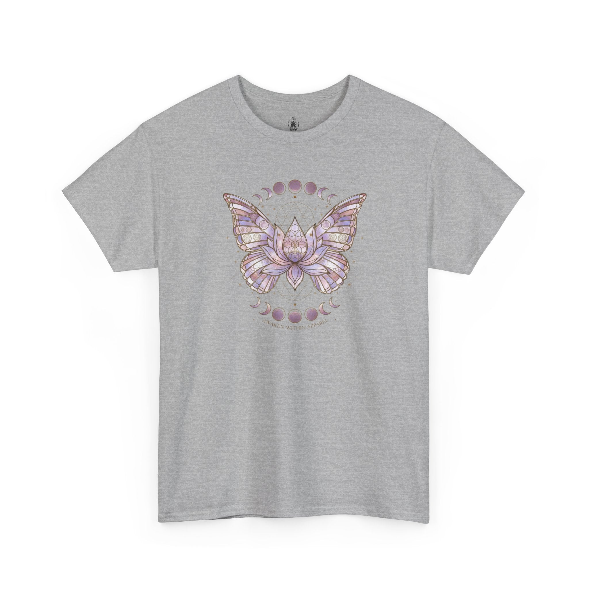 Mystic Moon Butterfly Tee — Floral Lotus Moth Tee for Spiritual & Boho Style