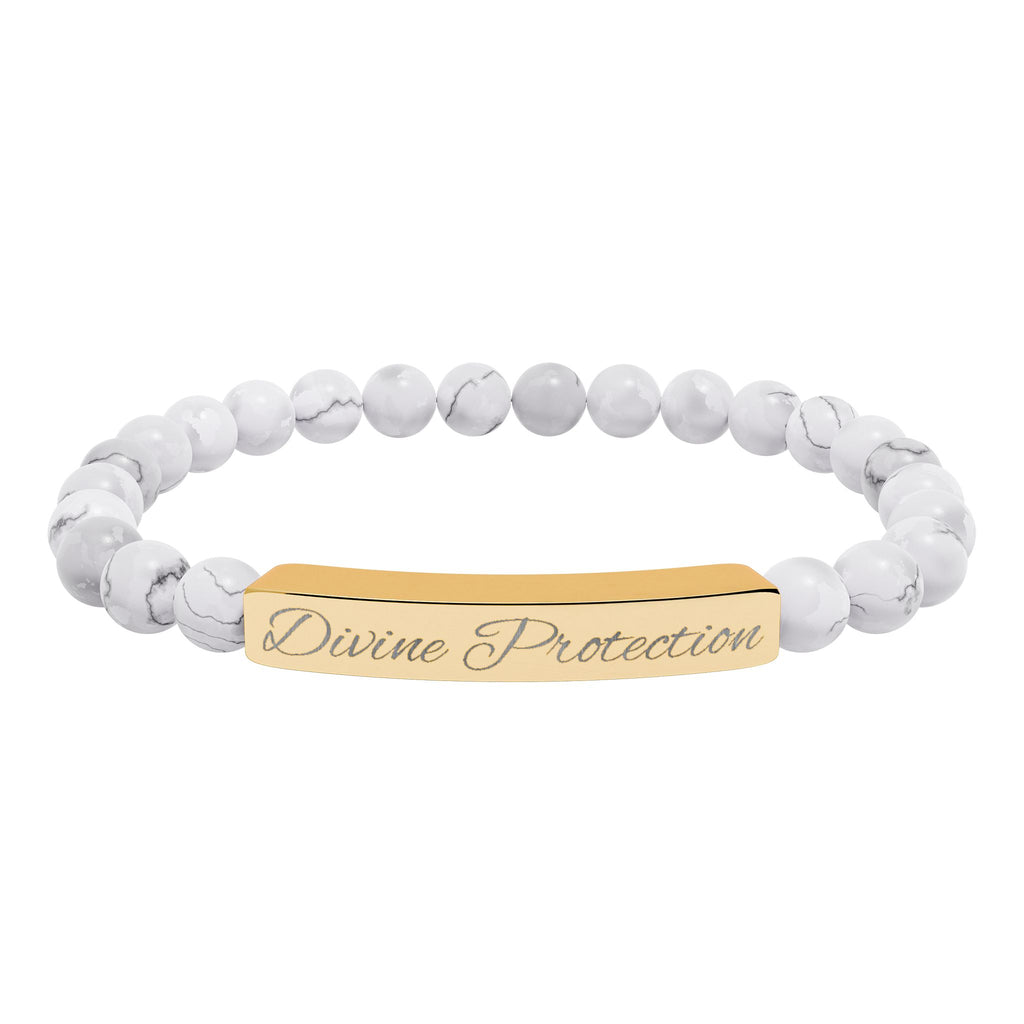 Engraved Natural Stone Stretch Bar Bracelet — Custom "Divine Prasence" Beaded Bracelet