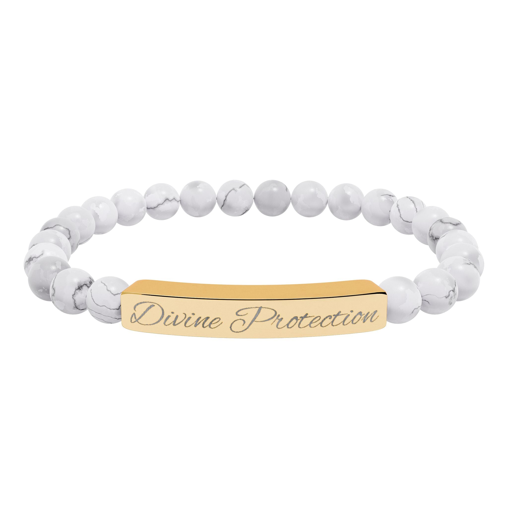 Engraved Natural Stone Stretch Bar Bracelet — Custom "Divine Prasence" Beaded Bracelet