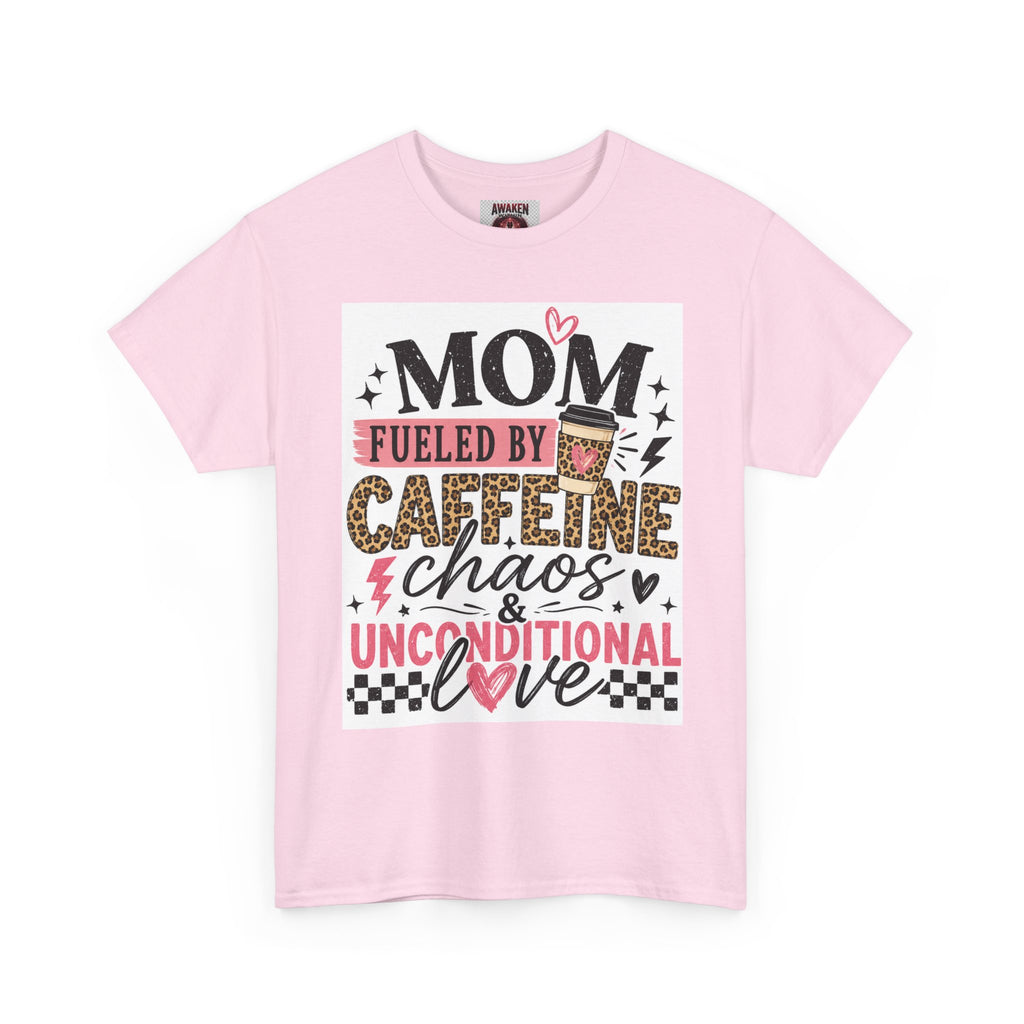 Unisex Heavy Cotton Tee- Mom Fueled by Caffeine Chaos & Unconditional Love