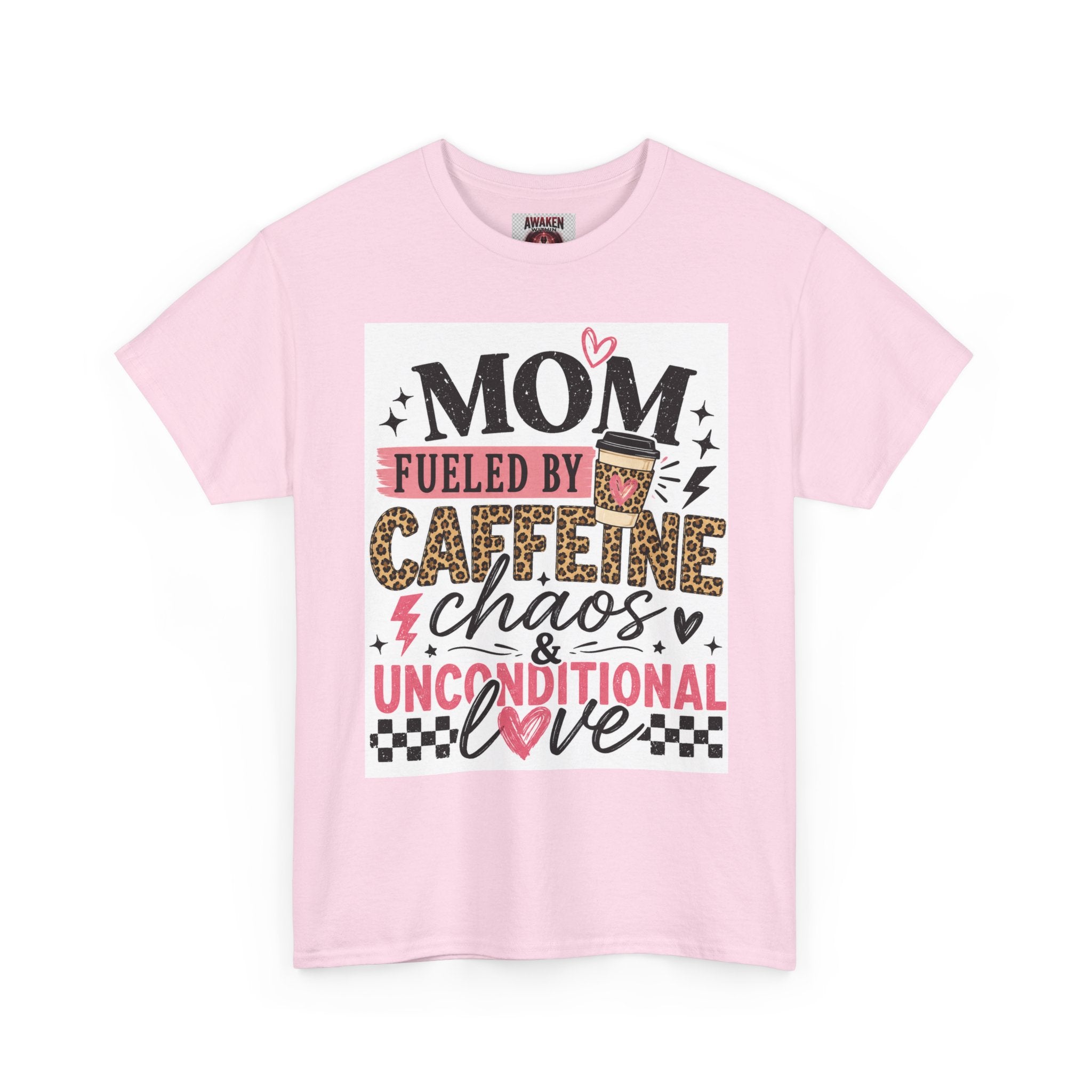 Unisex Heavy Cotton Tee- Mom Fueled by Caffeine Chaos & Unconditional Love