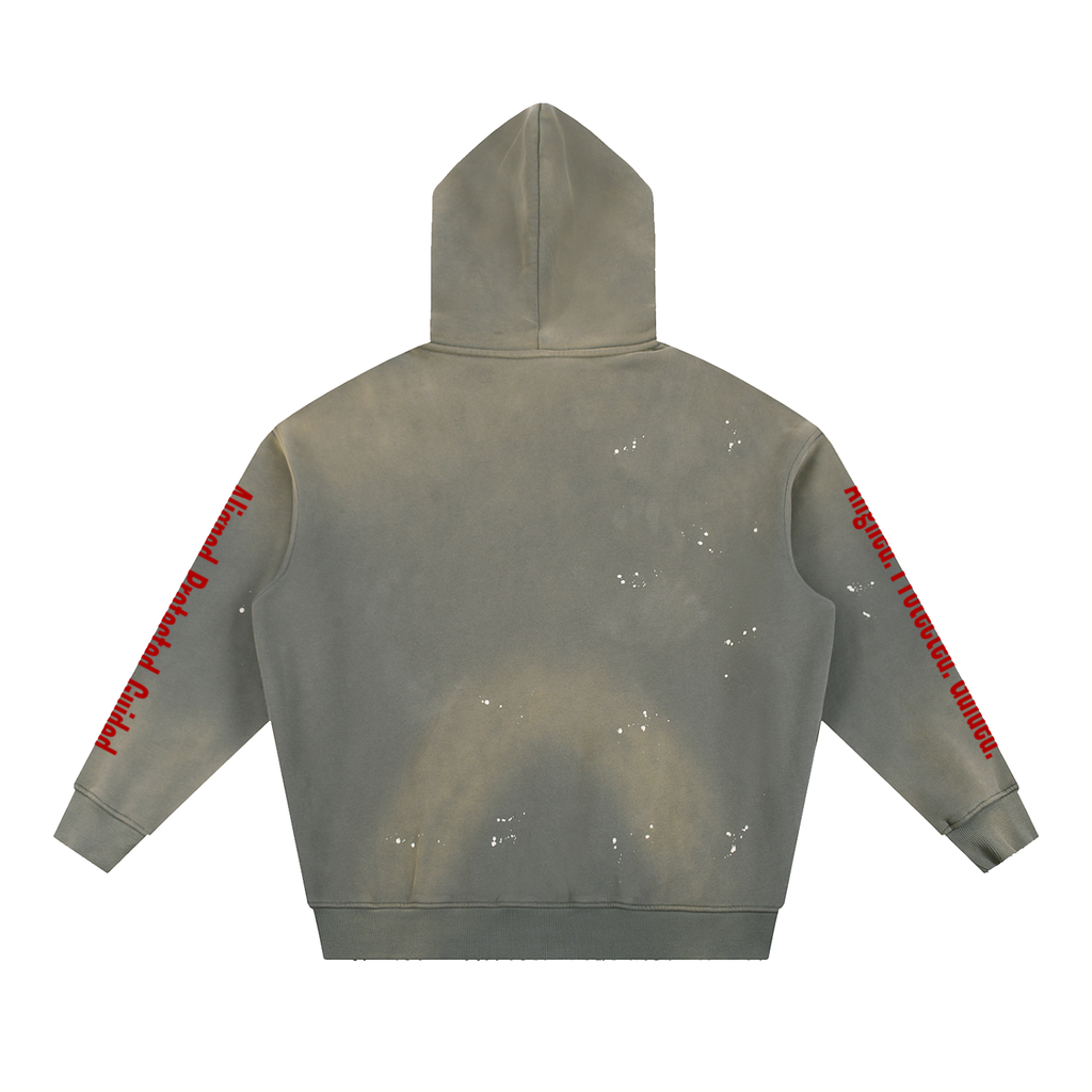 Vintage Washed Frayed Fleece Hoodie-Drippin Positive Vibes Graphic Design