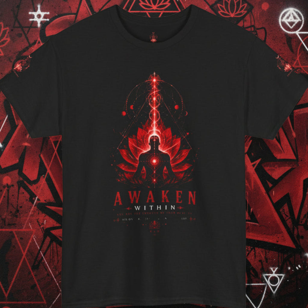 Awaken Meditation T-Shirt — Red Lotus Spiritual Tee - Awaken Within Apparel