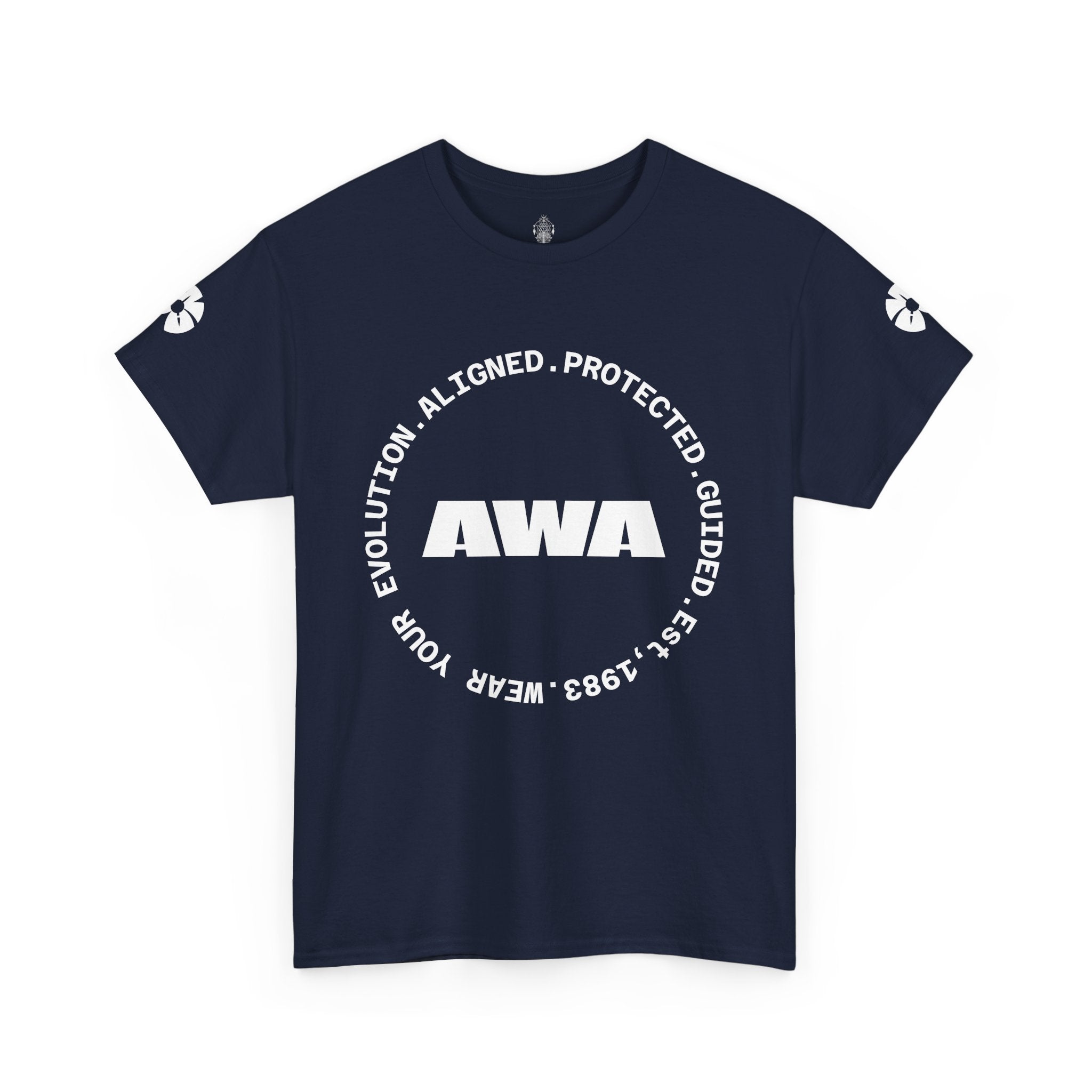 AWA Circle Logo Tee — Bold Black Graphic T‑Shirt with 'AWA' Emblem