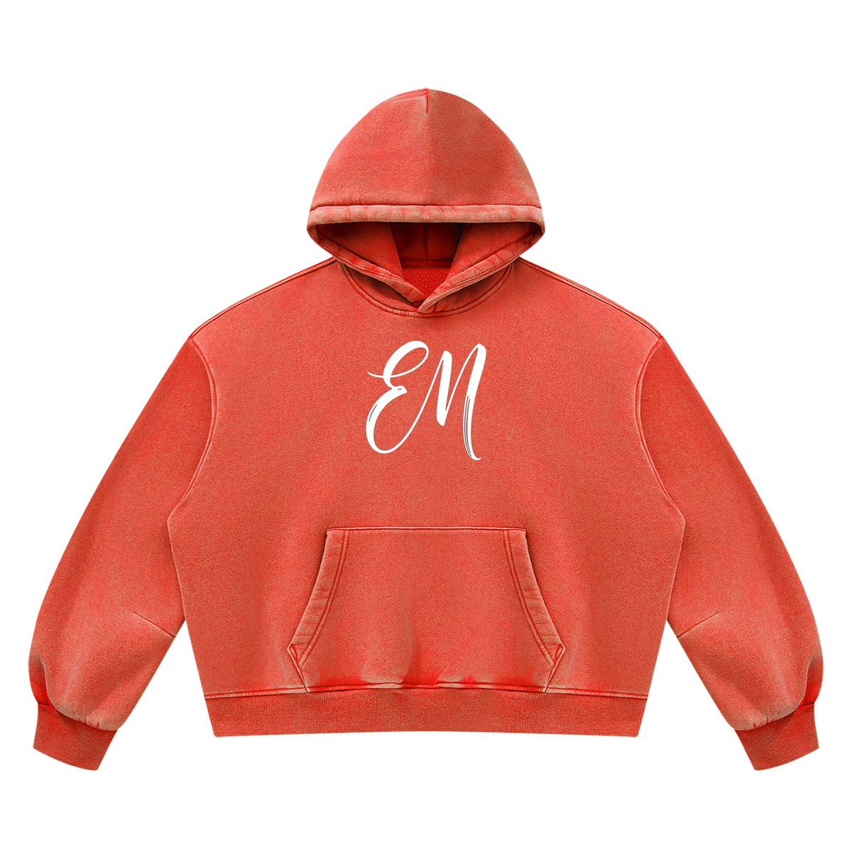 EM Vintage Wash Boxy Fleece Hoodie — Oversized Unisex Streetwear