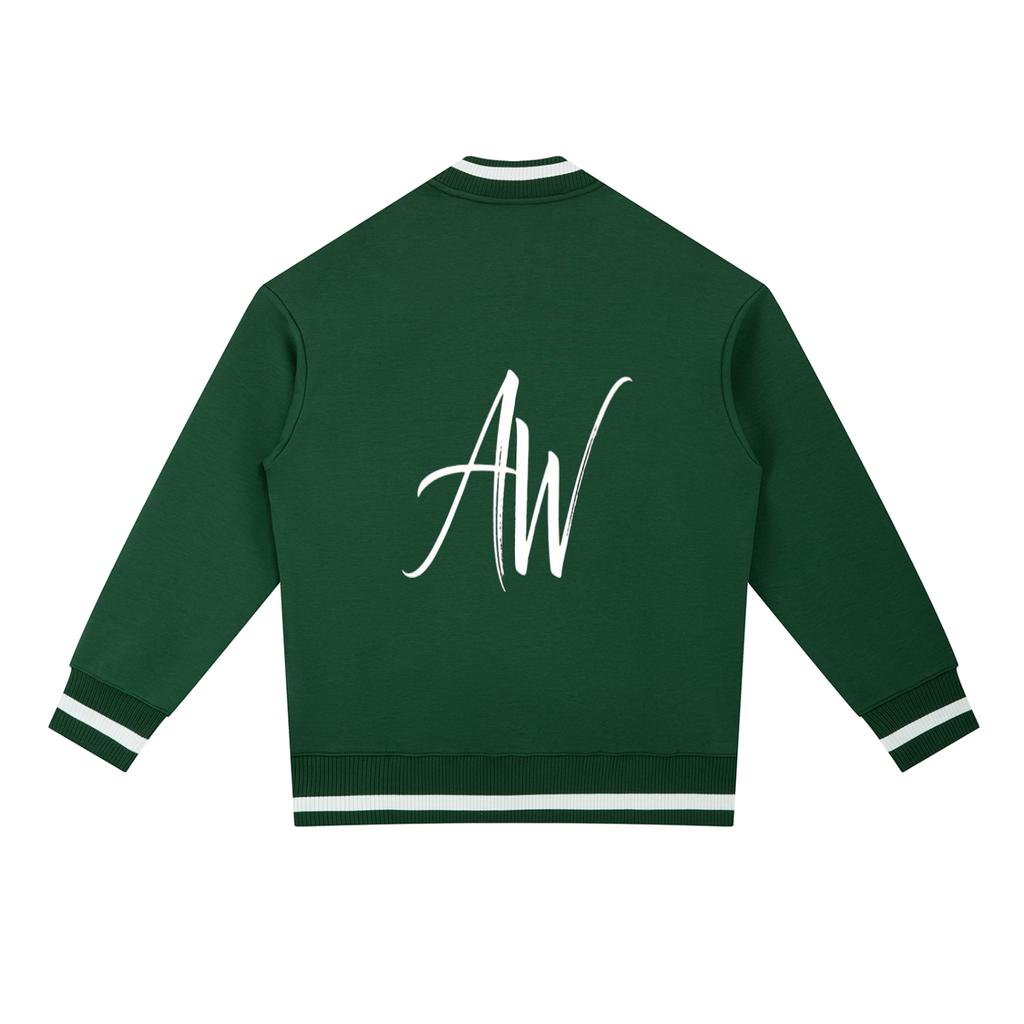 AW Script Contrast Piping Zip Bomber Jacket — Unisex Streetwear Outerwear