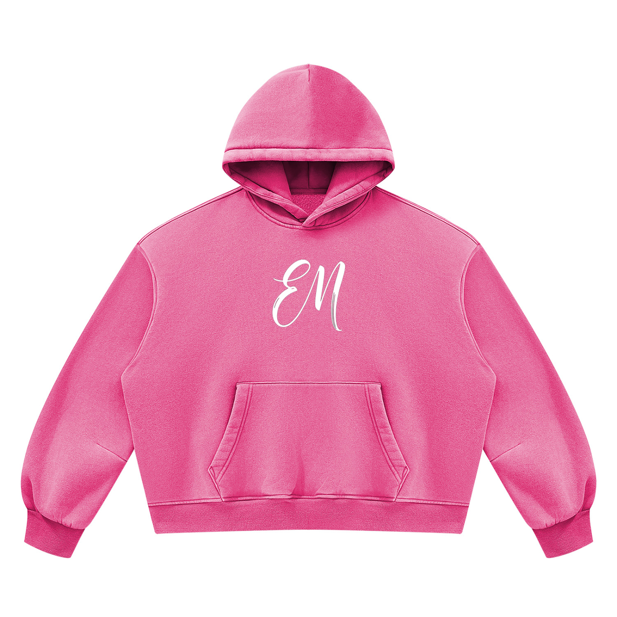 EM Vintage Wash Boxy Fleece Hoodie — Oversized Unisex Streetwear