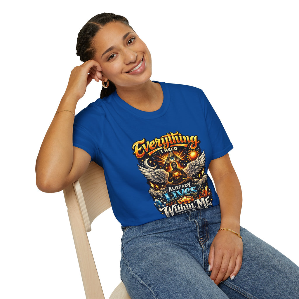 Spiritual Graphic T-Shirt — "Everything I Need Already Lives Within Me" - Awaken Within Apparel