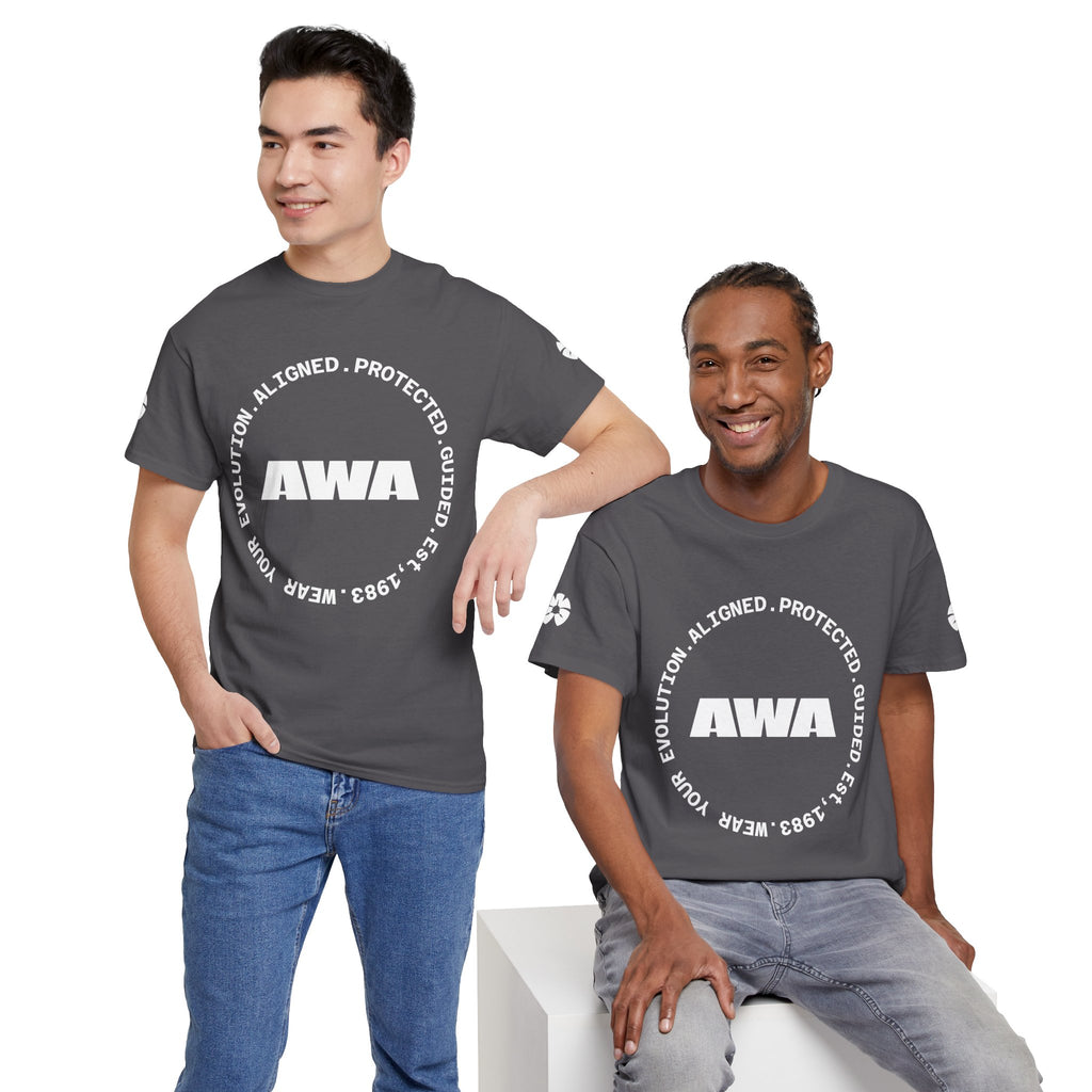 AWA Circle Logo Tee — Bold Black Graphic T‑Shirt with 'AWA' Emblem