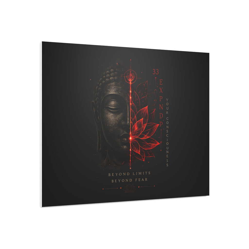 Foam Board - Red Lotus Buddha Wall Art | 'Beyond Limits Beyond Fear' Motivational Decor