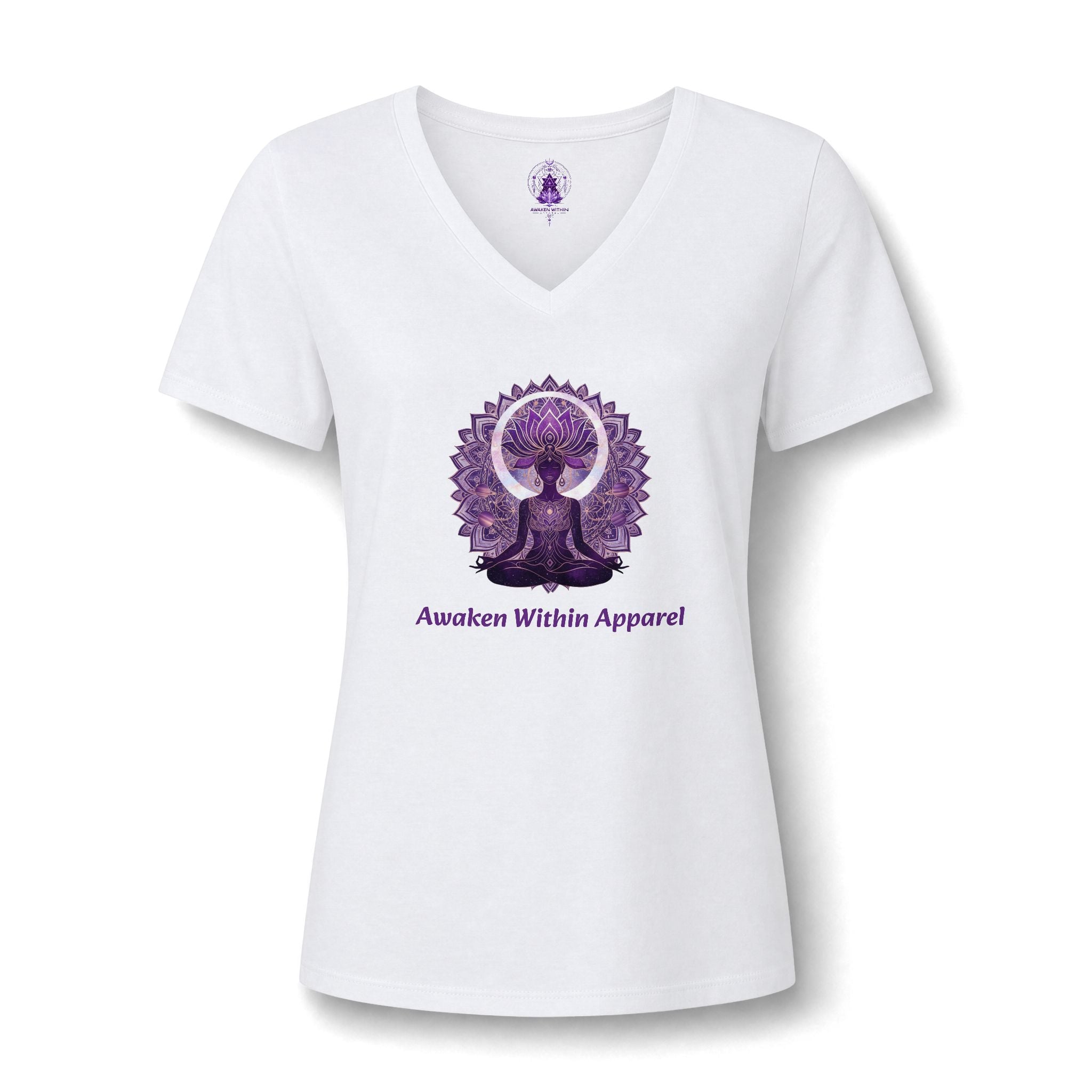 Meditation Mandala V-Neck Tee — "Awaken Within" Women's Spiritual Yoga Shirt