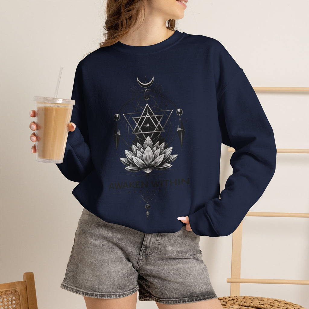 Lotus & Geometric Spiritual Crewneck Sweatshirt