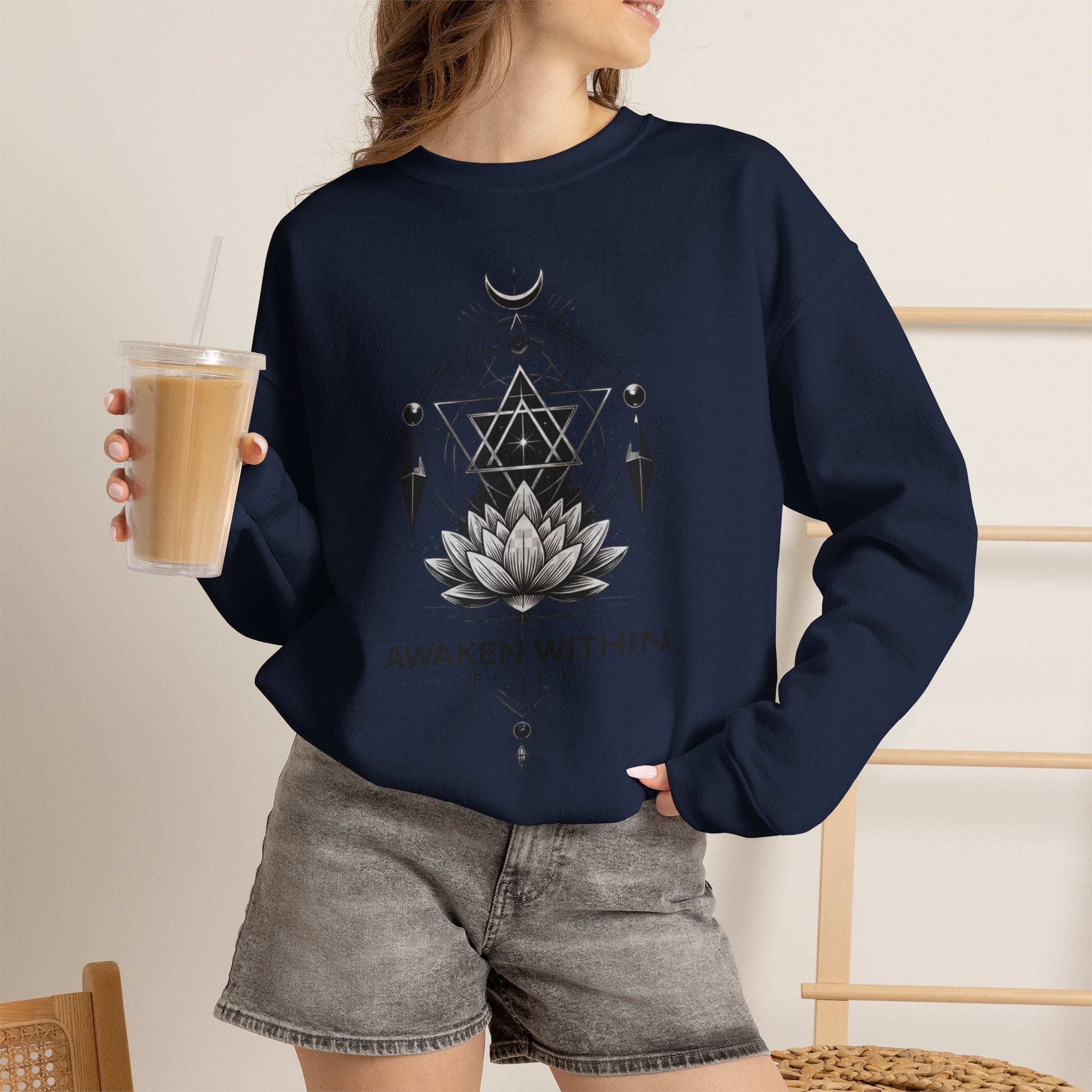 Lotus & Geometric Spiritual Crewneck Sweatshirt